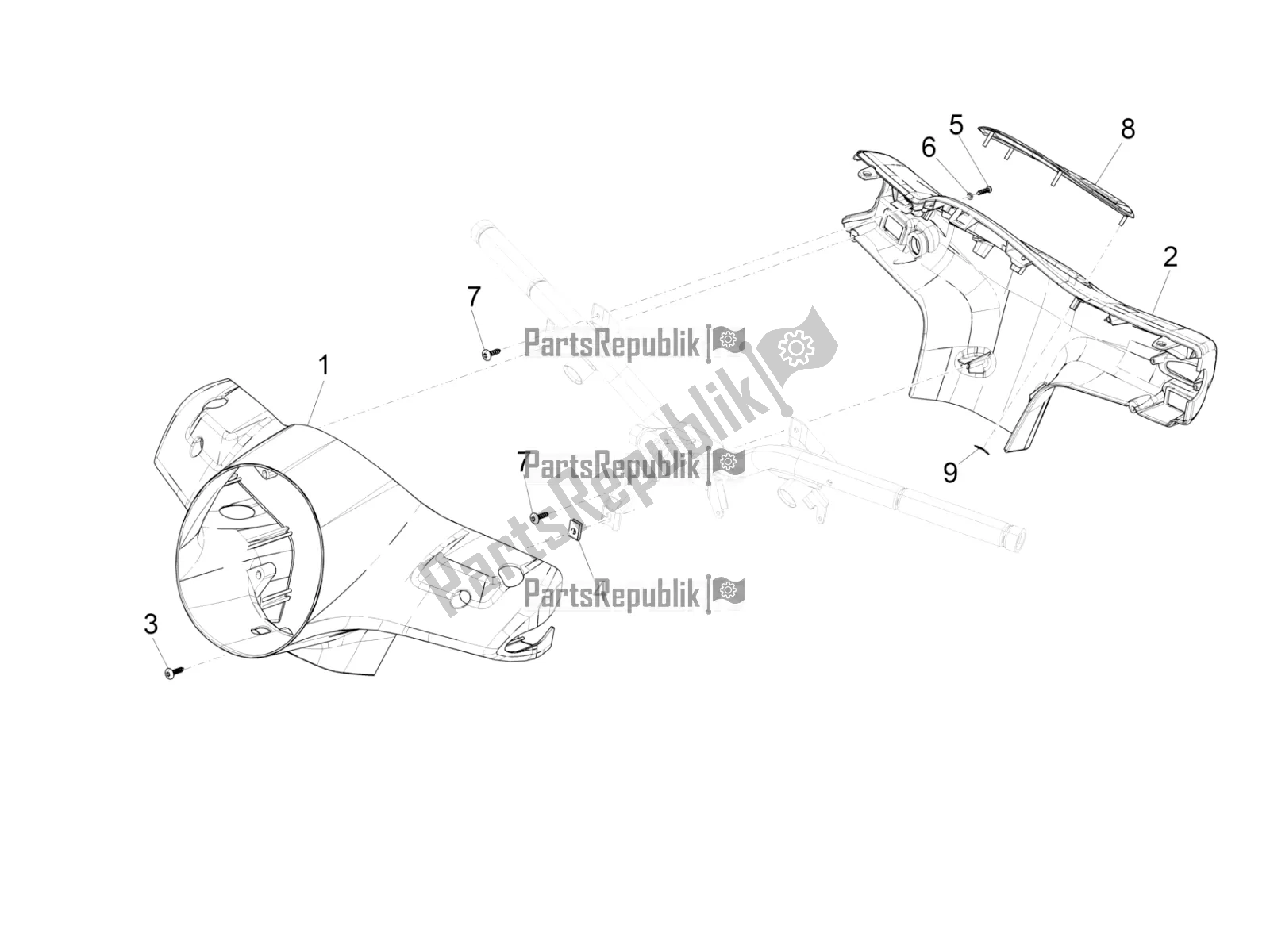 All parts for the Handlebars Coverages of the Vespa GTS 300 4T 4V IE ABS Apac 2018