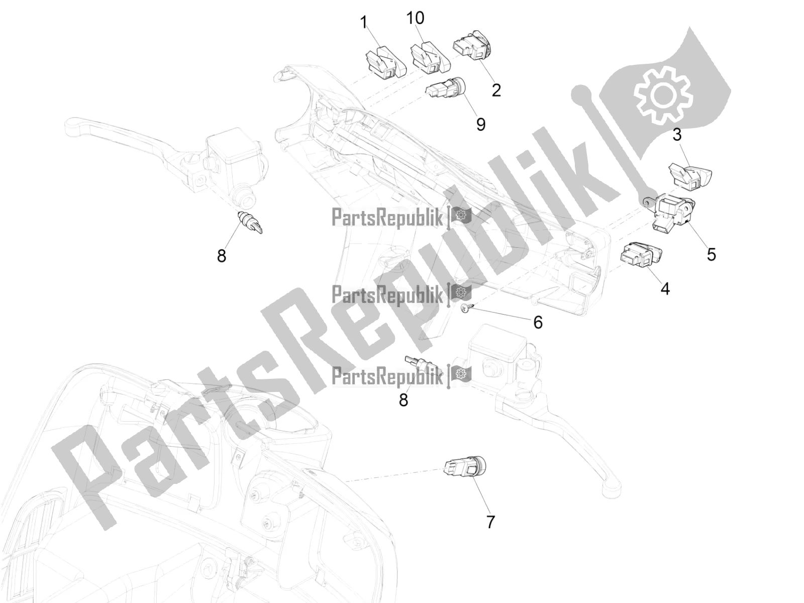 All parts for the Selectors - Switches - Buttons of the Vespa GTS 300 4T 4V IE ABS Apac 2018