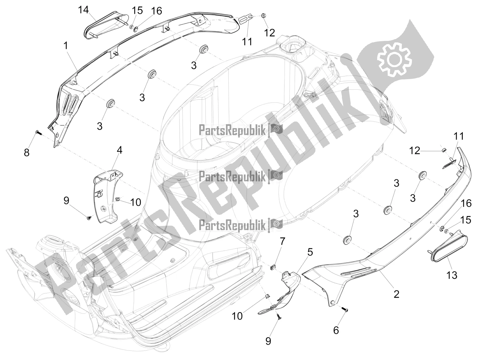 Todas as partes de Tampa Lateral - Spoiler do Vespa GTS 300 4T 4V IE ABS Apac 2018