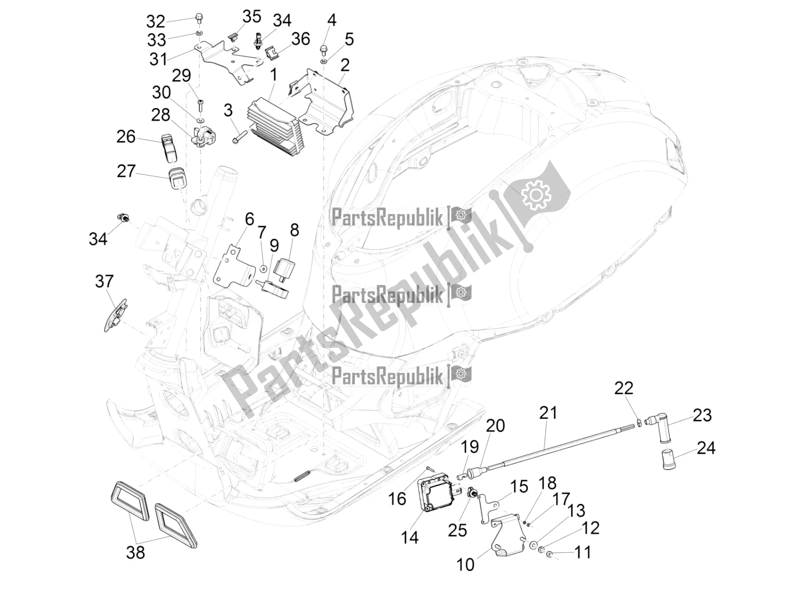 All parts for the Voltage Regulators - Electronic Control Units (ecu) - H. T. Coil of the Vespa GTS 300 4T 4V IE ABS Apac 2018