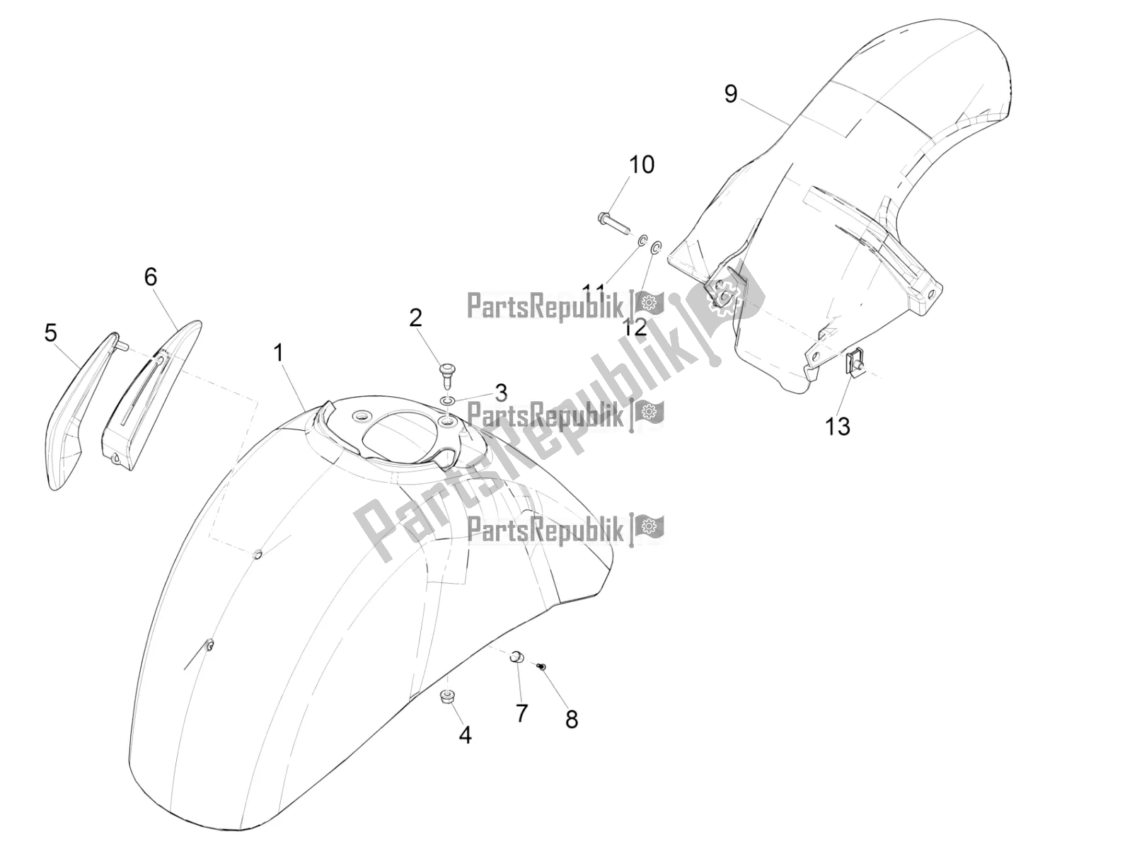 All parts for the Wheel Huosing - Mudguard of the Vespa GTS 300 4T 4V IE ABS Apac 2018