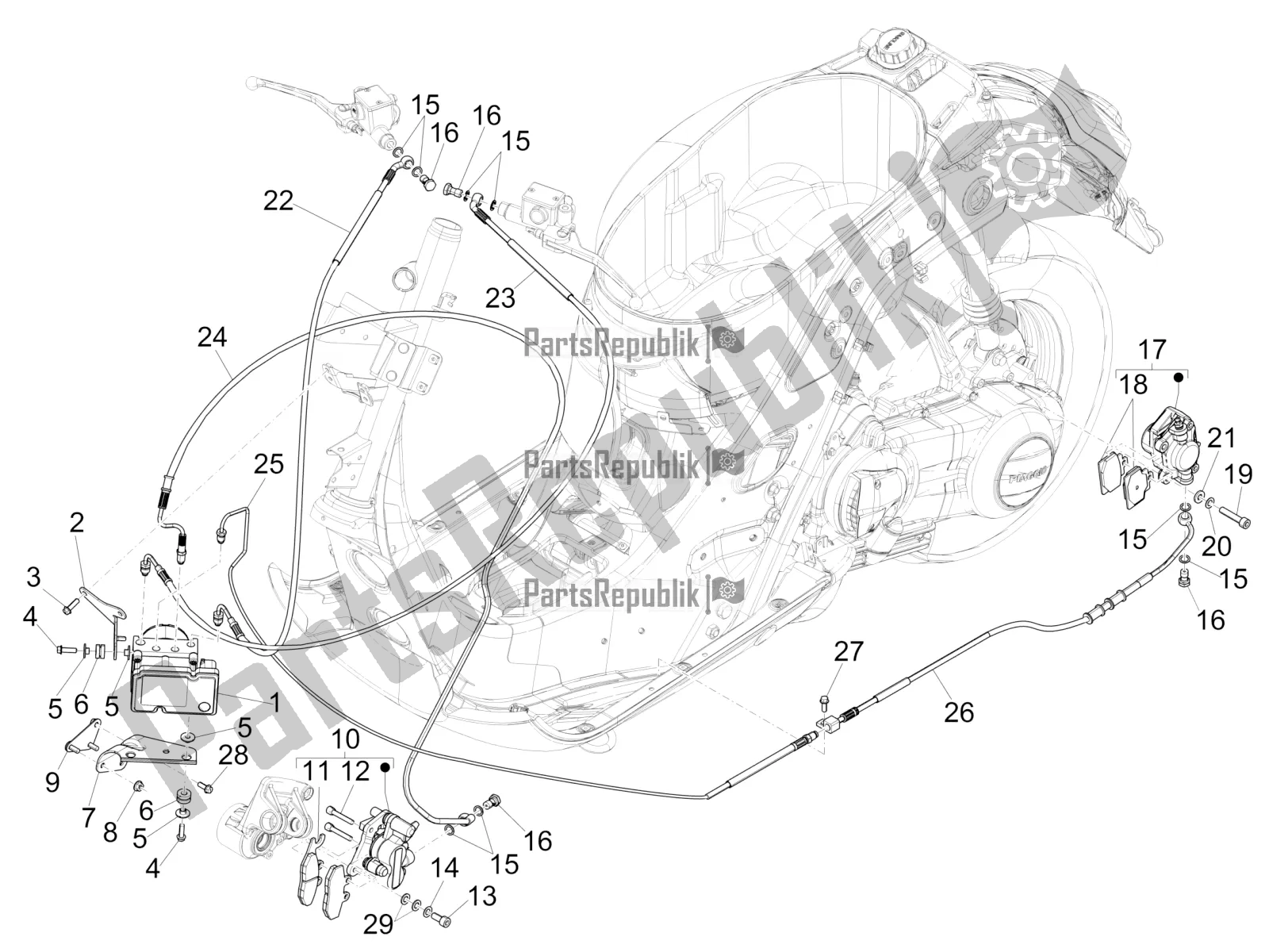 Toutes les pièces pour le Tuyaux De Freins - étriers (abs) du Vespa GTS 300 4V IE Abs-noabs 2016