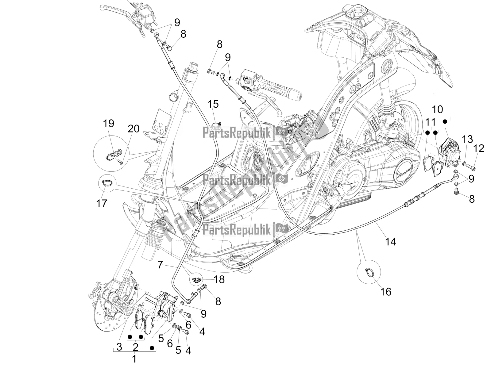 Toutes les pièces pour le Tuyaux De Freins - étriers du Vespa GTS 300 4V IE Abs-noabs 2016