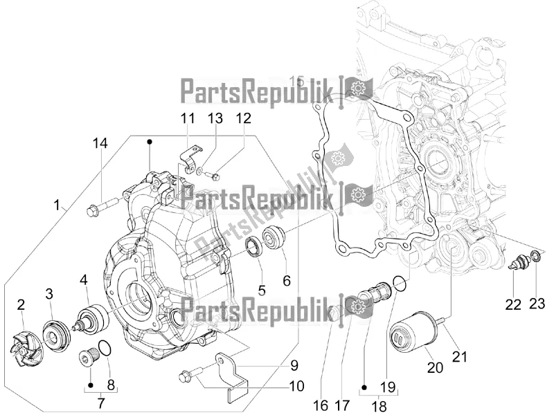 Toutes les pièces pour le Couvercle Magnéto Volant - Filtre à Huile du Vespa GTS 300 4V IE Abs-noabs 2016