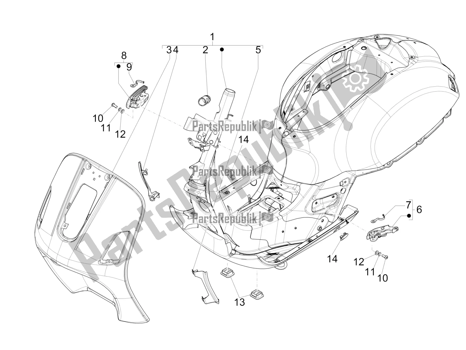 All parts for the Frame/bodywork of the Vespa GTS 300 4V IE Abs-noabs 2016