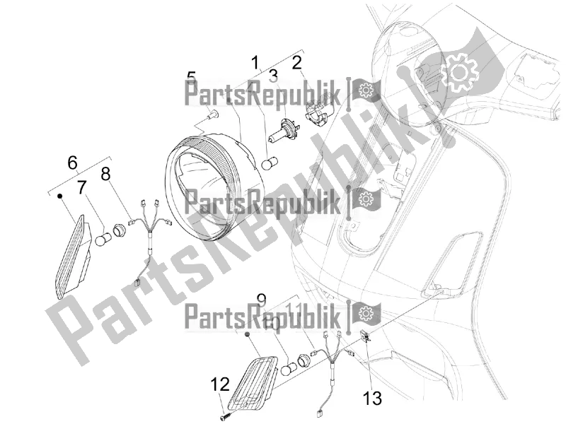 All parts for the Front Headlamps - Turn Signal Lamps of the Vespa GTS 300 4V IE Abs-noabs 2016