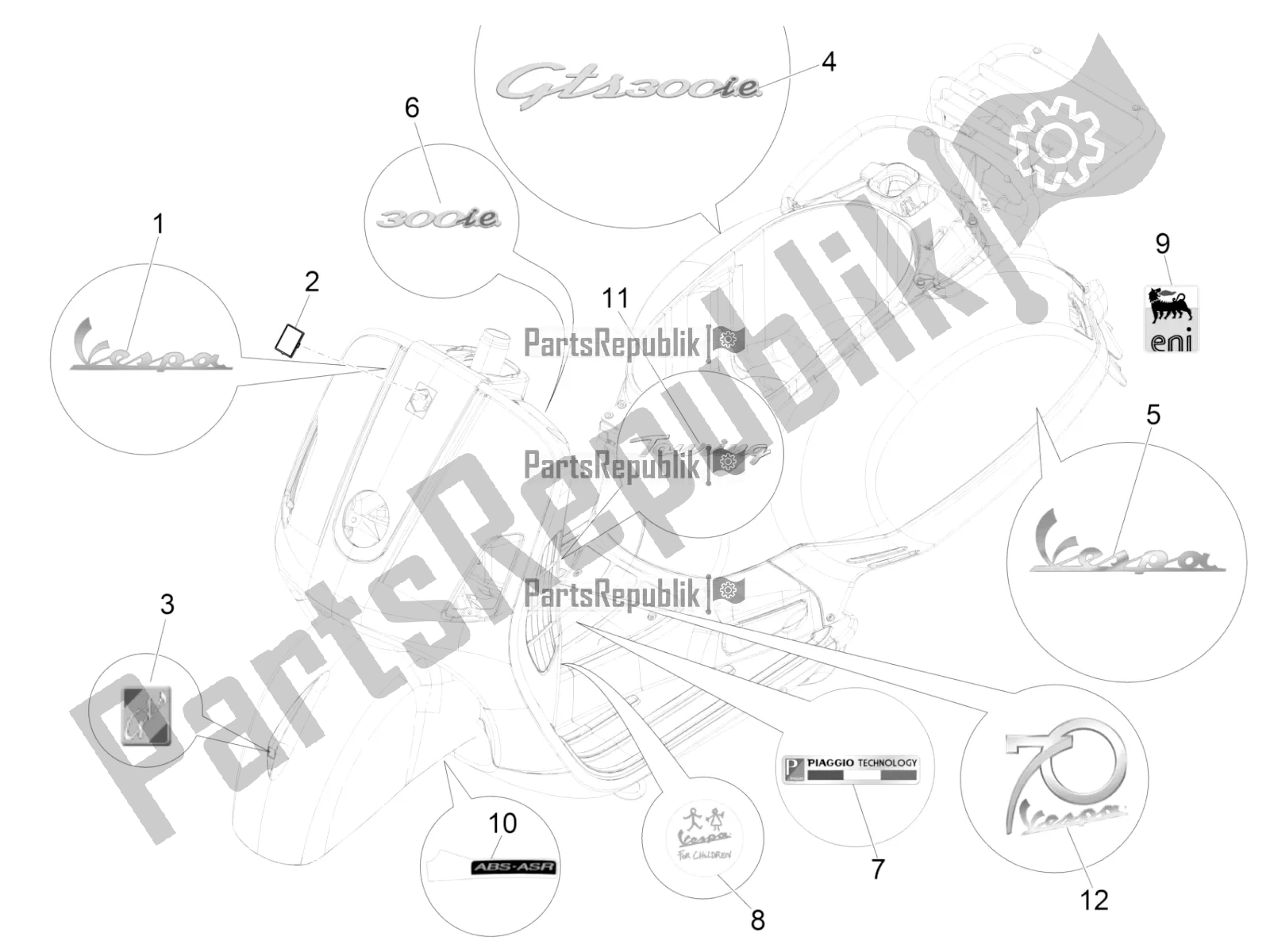 Todas las partes para Placas - Emblemas de Vespa GTS 300 4V IE Abs-noabs 2016