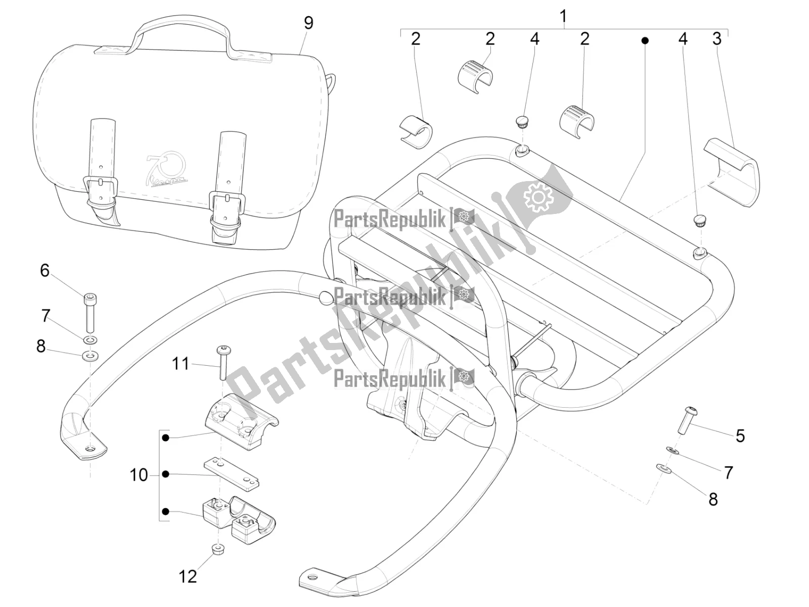 Todas as partes de Bagageiro Traseiro do Vespa GTS 300 4V IE Abs-noabs 2016