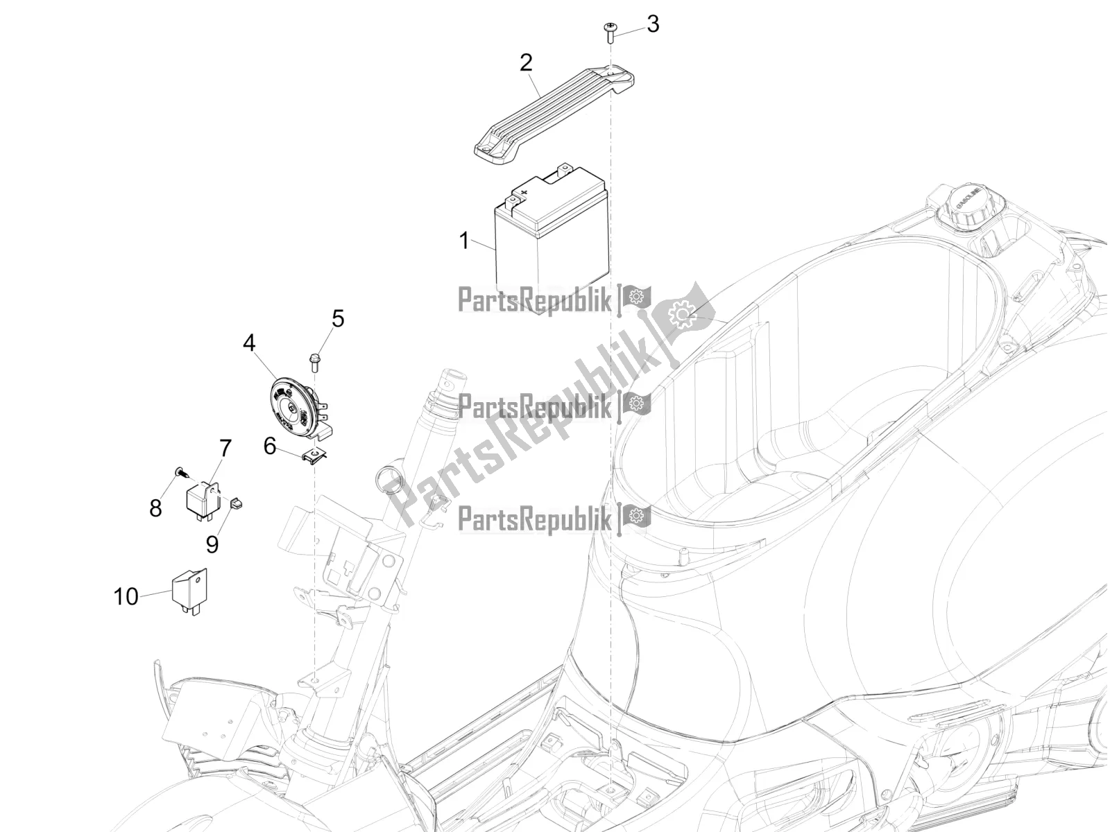 Todas las partes para Interruptores De Control Remoto - Batería - Bocina de Vespa GTS 300 4V IE Abs-noabs 2016