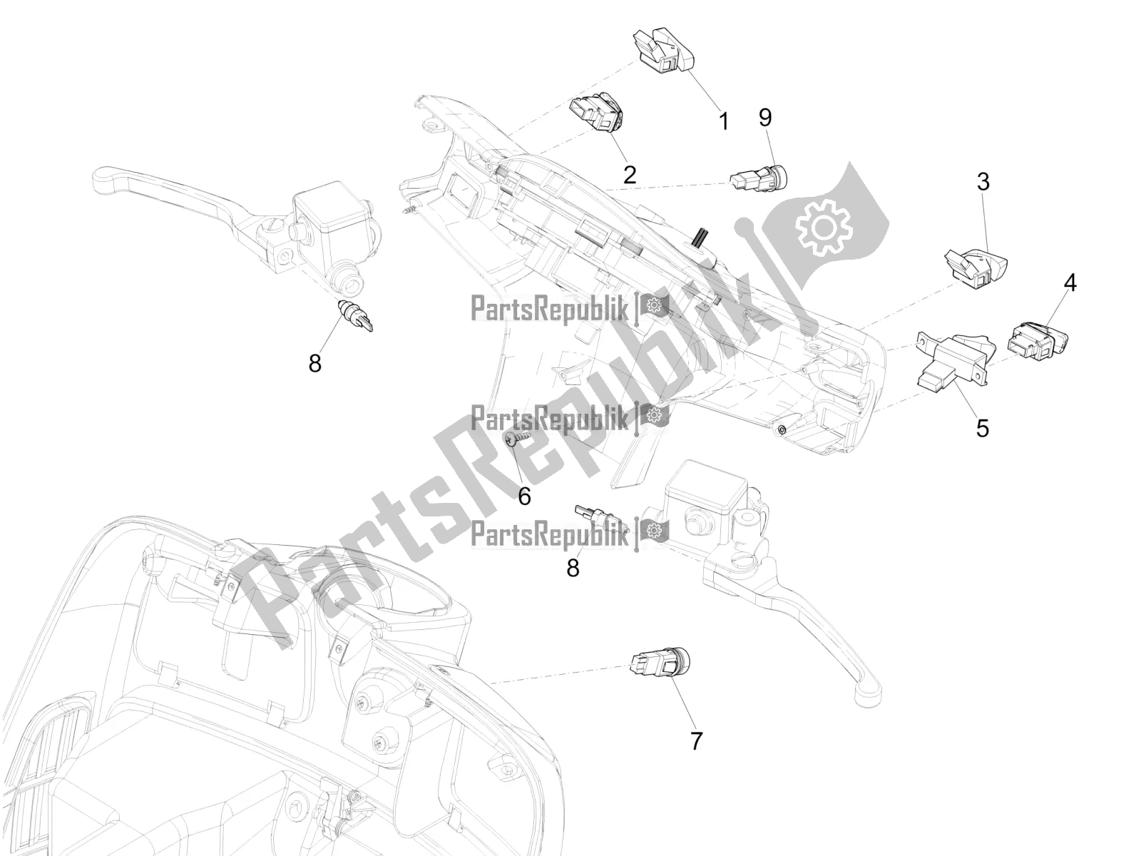 All parts for the Selectors - Switches - Buttons of the Vespa GTS 300 4V IE Abs-noabs 2016