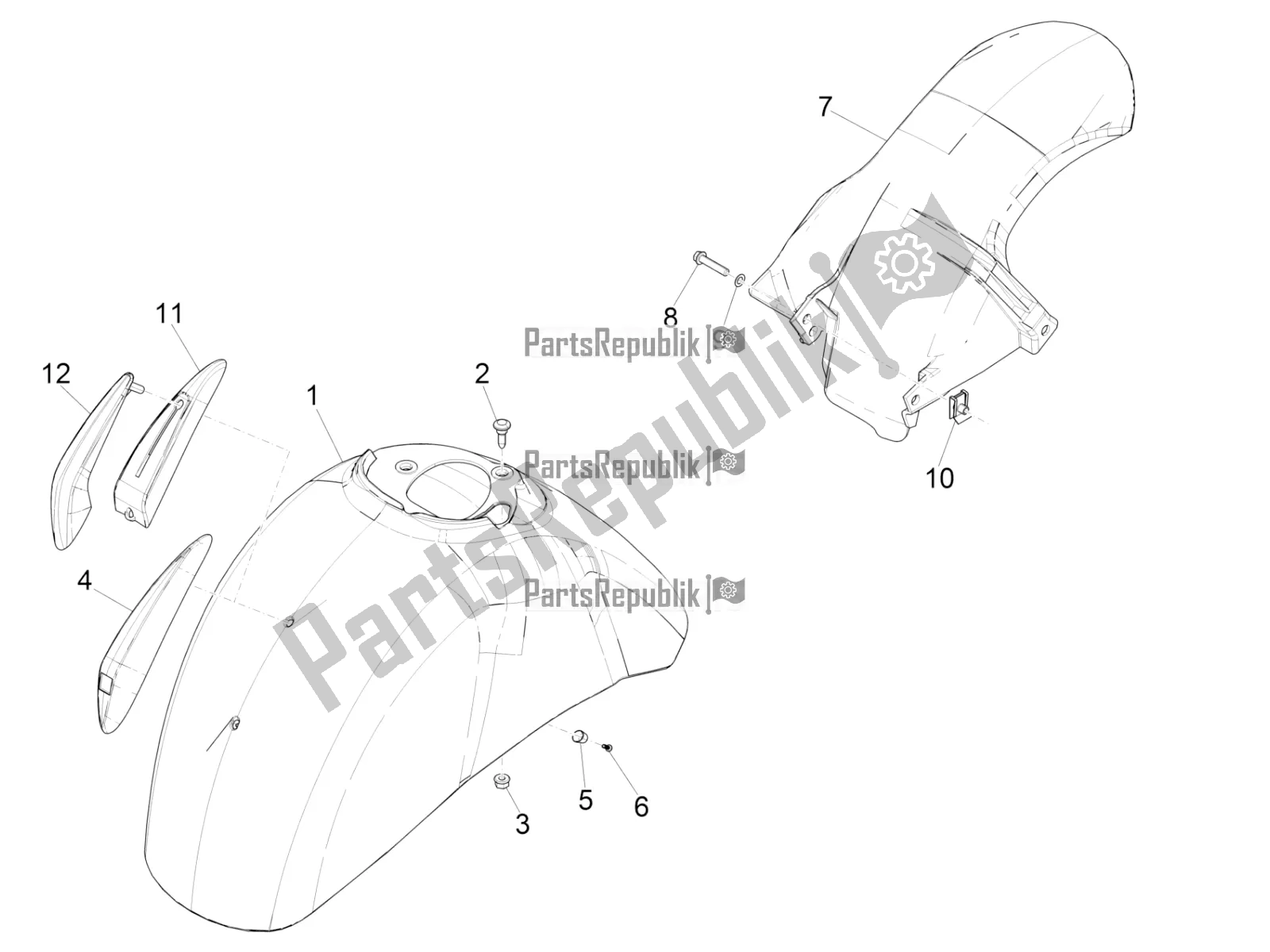 Todas las partes para Carcasa De La Rueda - Guardabarros de Vespa GTS 300 4V IE Abs-noabs 2016
