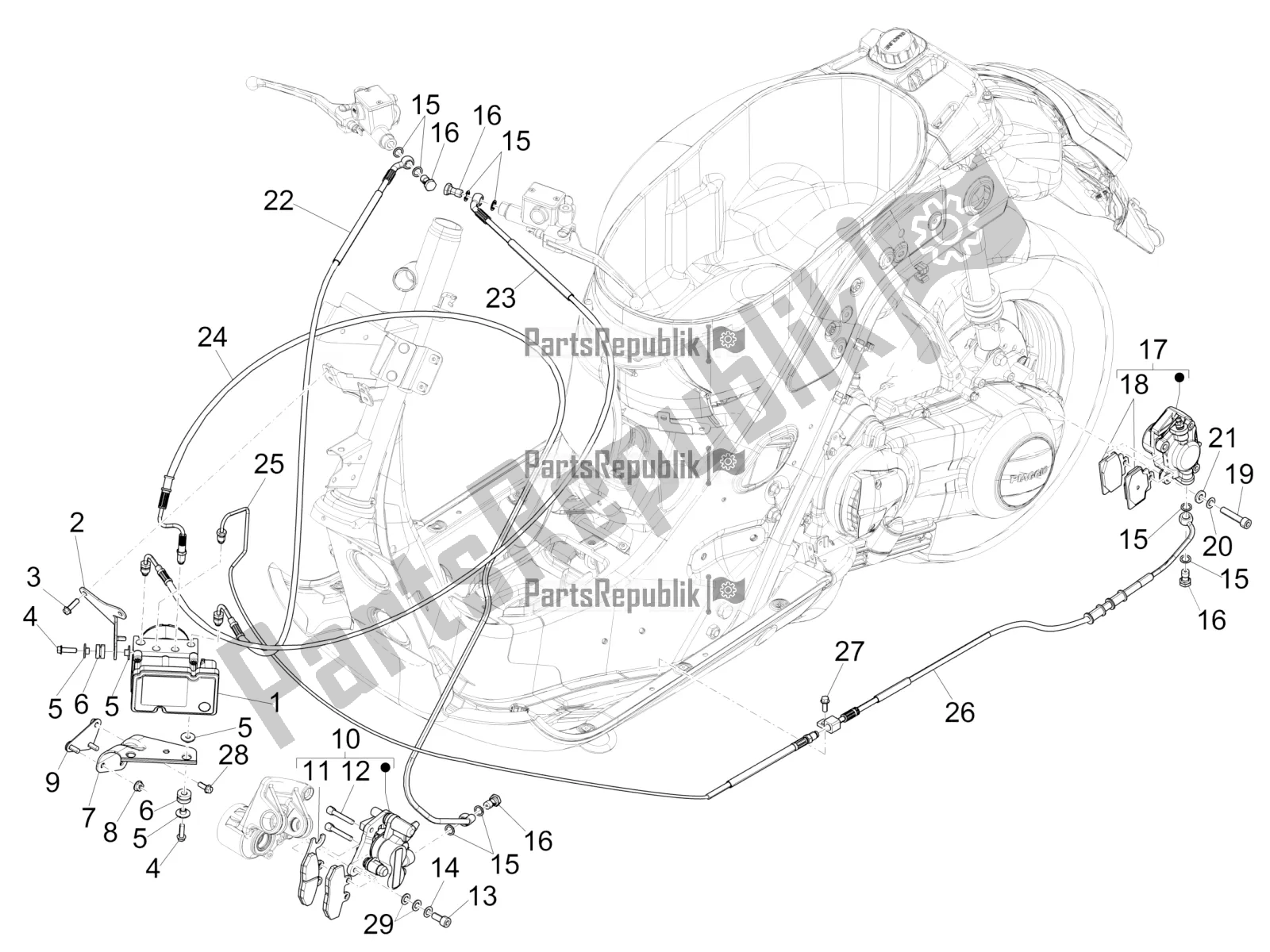 Toutes les pièces pour le Tuyaux De Freins - étriers (abs) du Vespa GTS 300 4V IE ABS USA 2016