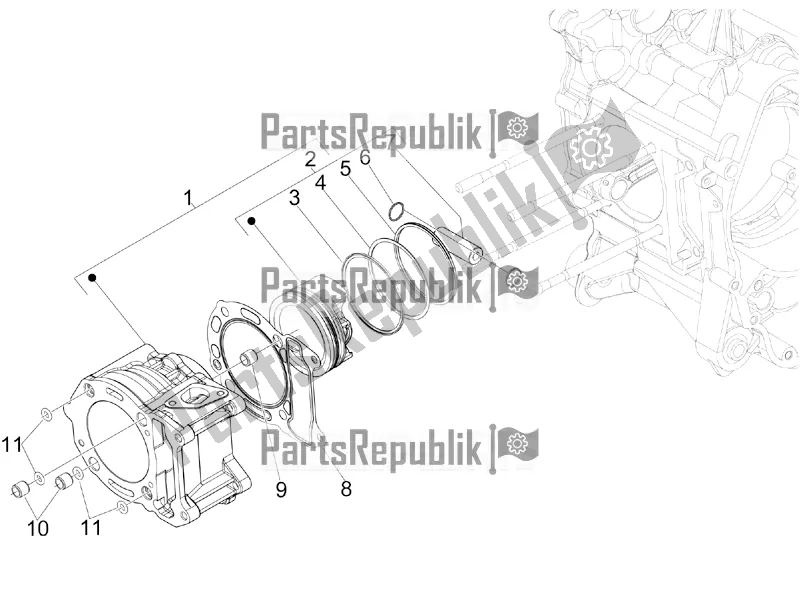 All parts for the Cylinder-piston-wrist Pin Unit of the Vespa GTS 300 4V IE ABS USA 2016