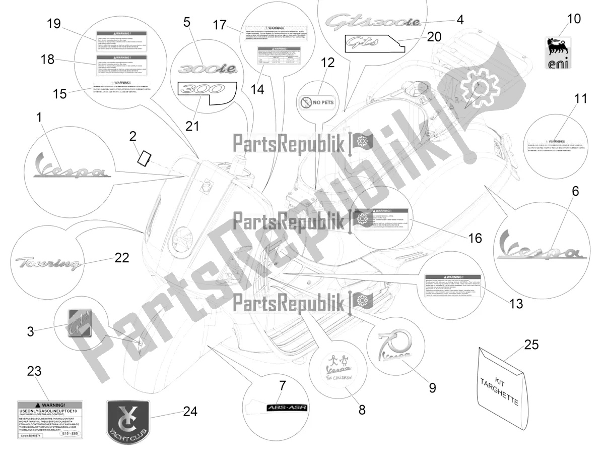 All parts for the Plates - Emblems of the Vespa GTS 300 4V IE ABS USA 2016