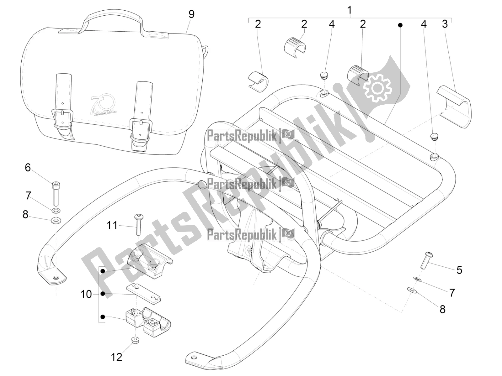 Todas as partes de Bagageiro Traseiro do Vespa GTS 300 4V IE ABS USA 2016