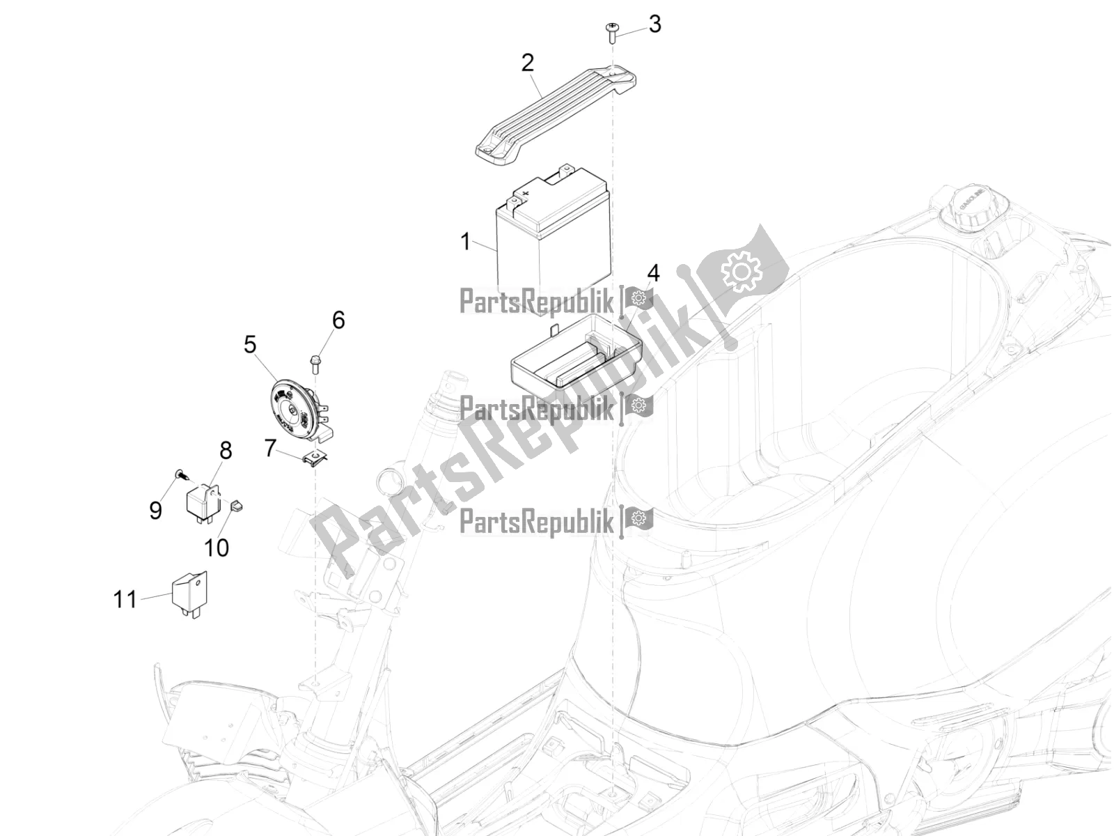 Todas las partes para Interruptores De Control Remoto - Batería - Bocina de Vespa GTS 300 4V IE ABS USA 2016