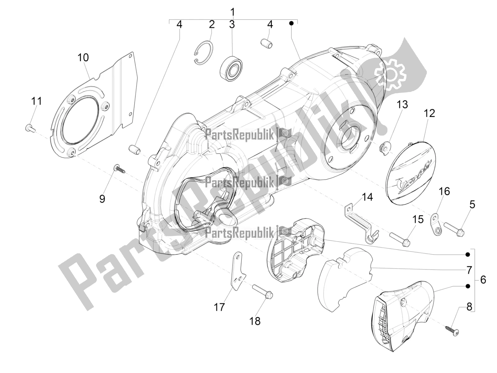 Todas las partes para Tapa Del Cárter - Enfriamiento Del Cárter de Vespa GTS 300 4V IE ABS USA 2017