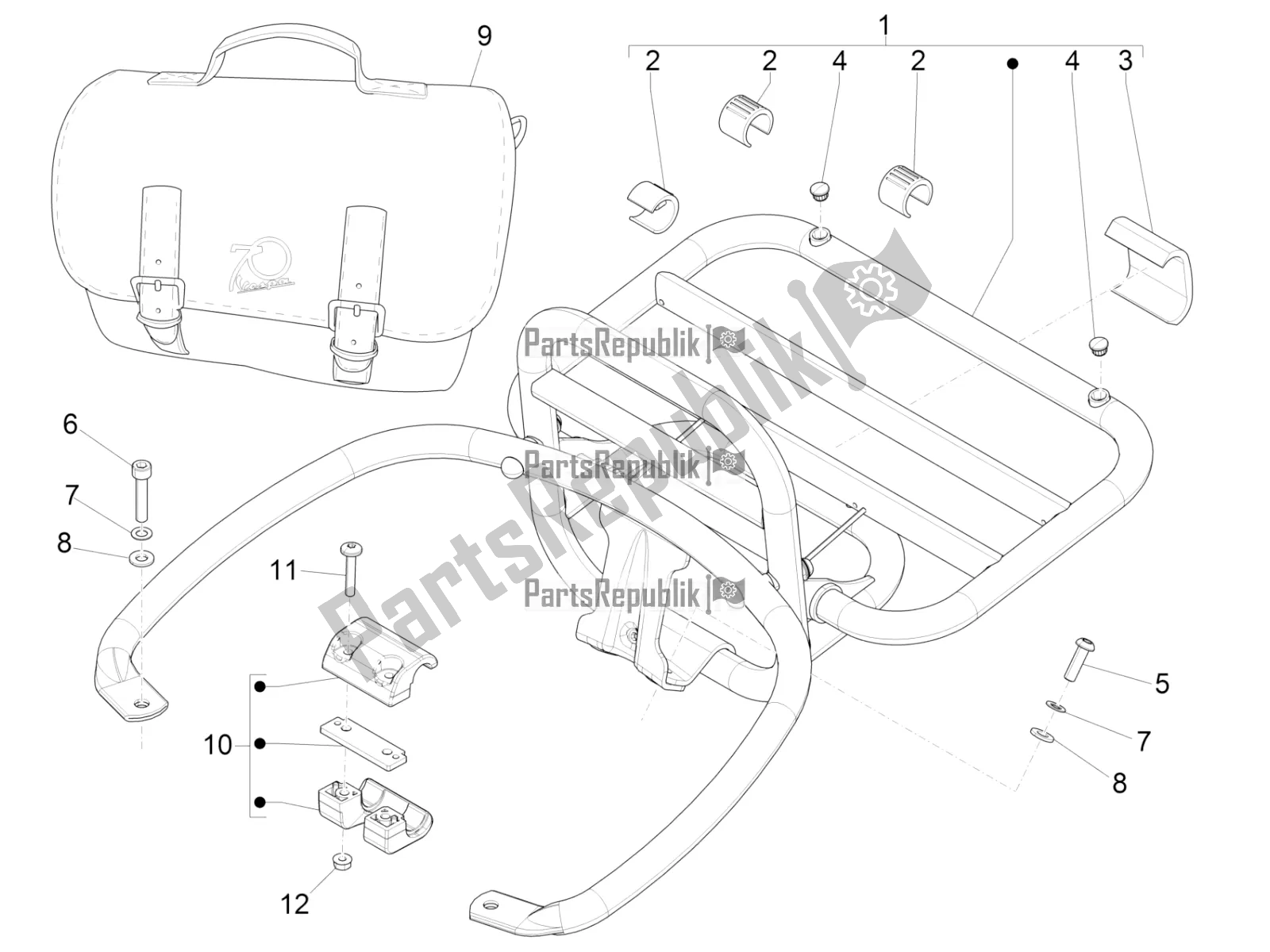 Todas las partes para Portaequipajes Trasero de Vespa GTS 300 4V IE ABS USA 2017