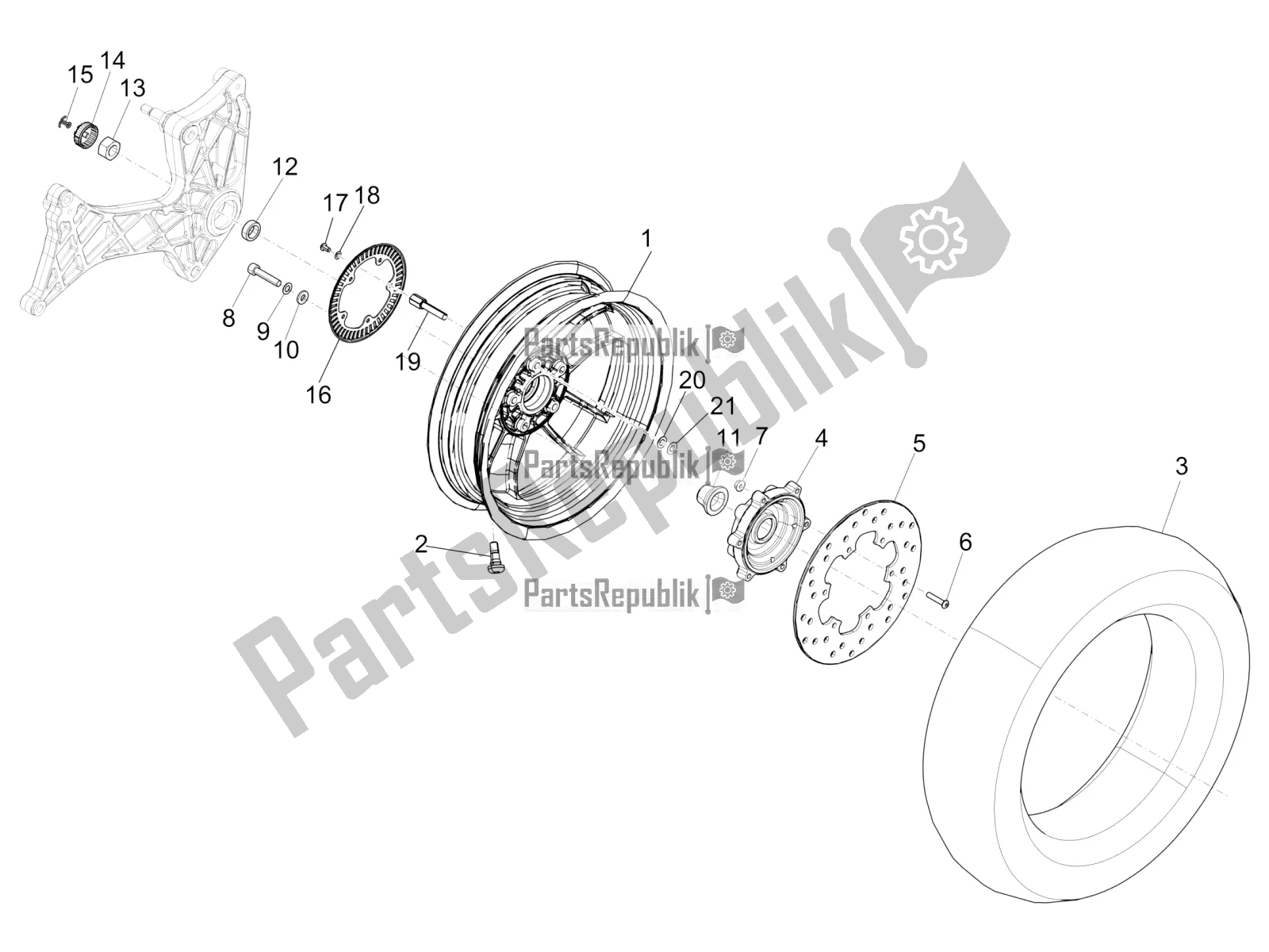 Toutes les pièces pour le Roue Arrière du Vespa GTS 300 4V IE ABS USA 2017