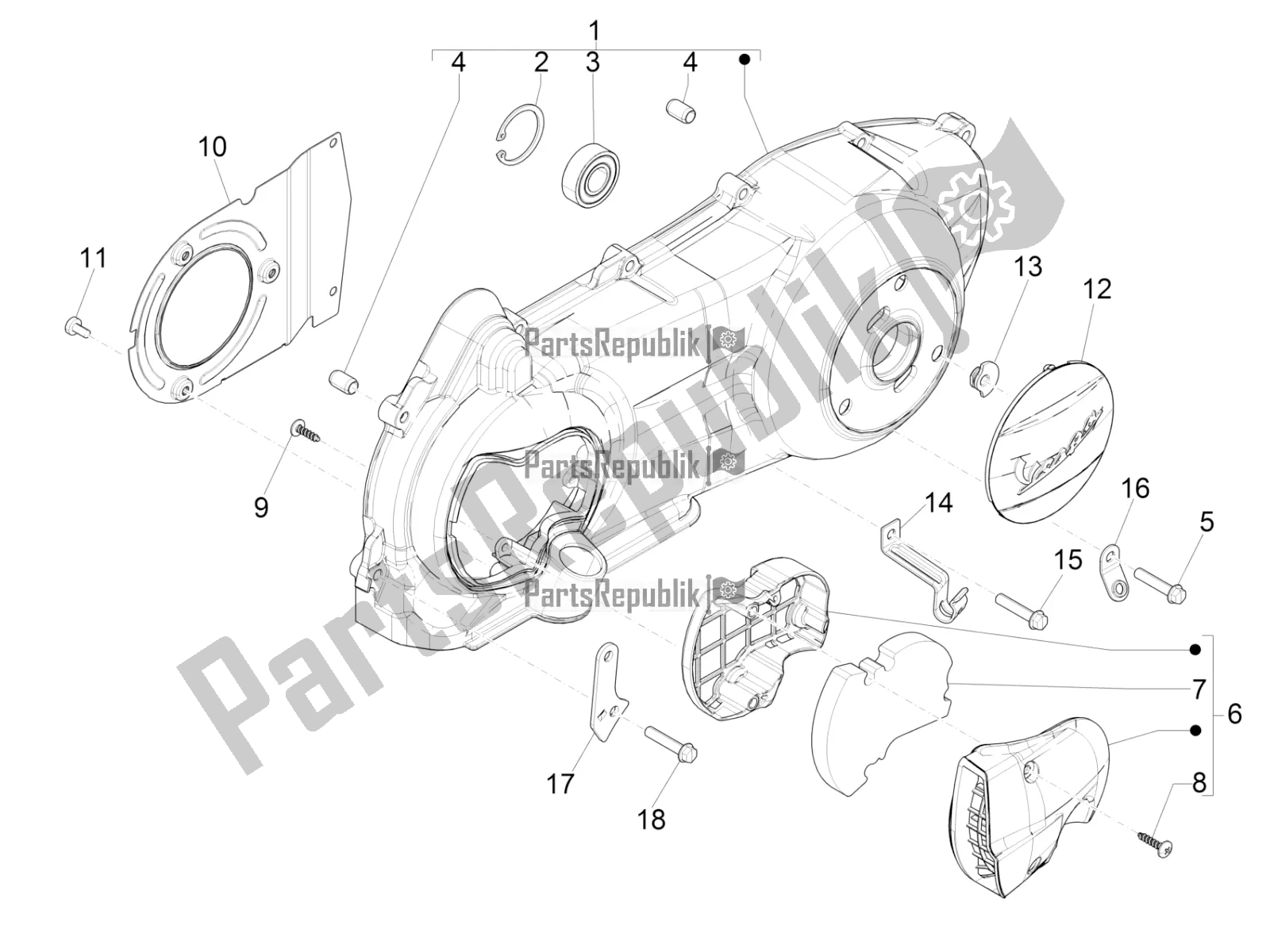 Todas las partes para Tapa Del Cárter - Enfriamiento Del Cárter de Vespa GTS 300 4V IE ABS USA 2018