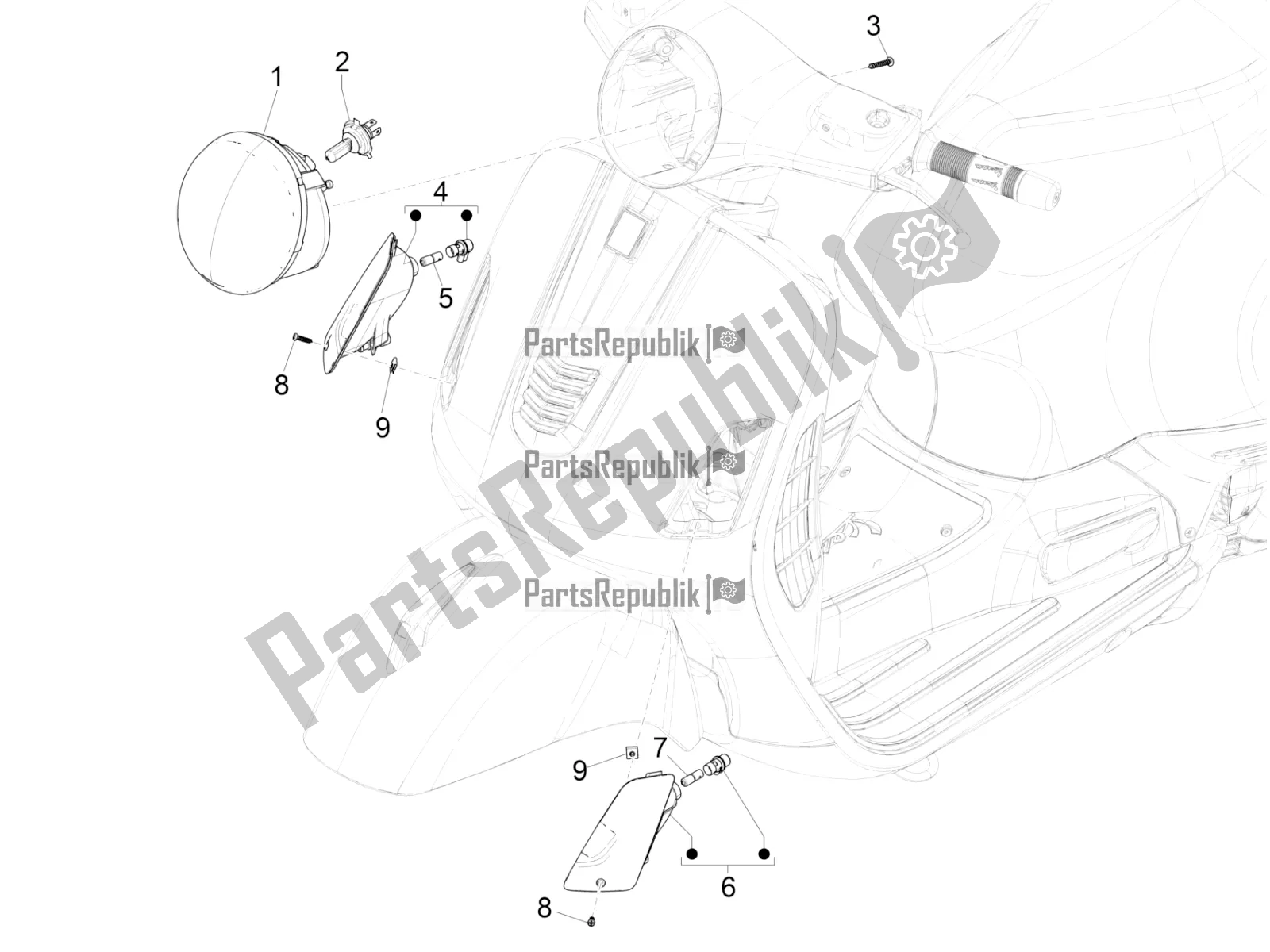 Todas las partes para Faros Delanteros - Luces Intermitentes de Vespa GTS 300 4V IE ABS USA 2018