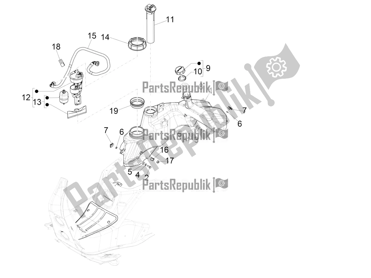 Todas las partes para Depósito De Combustible de Vespa GTS 300 4V IE ABS USA 2018