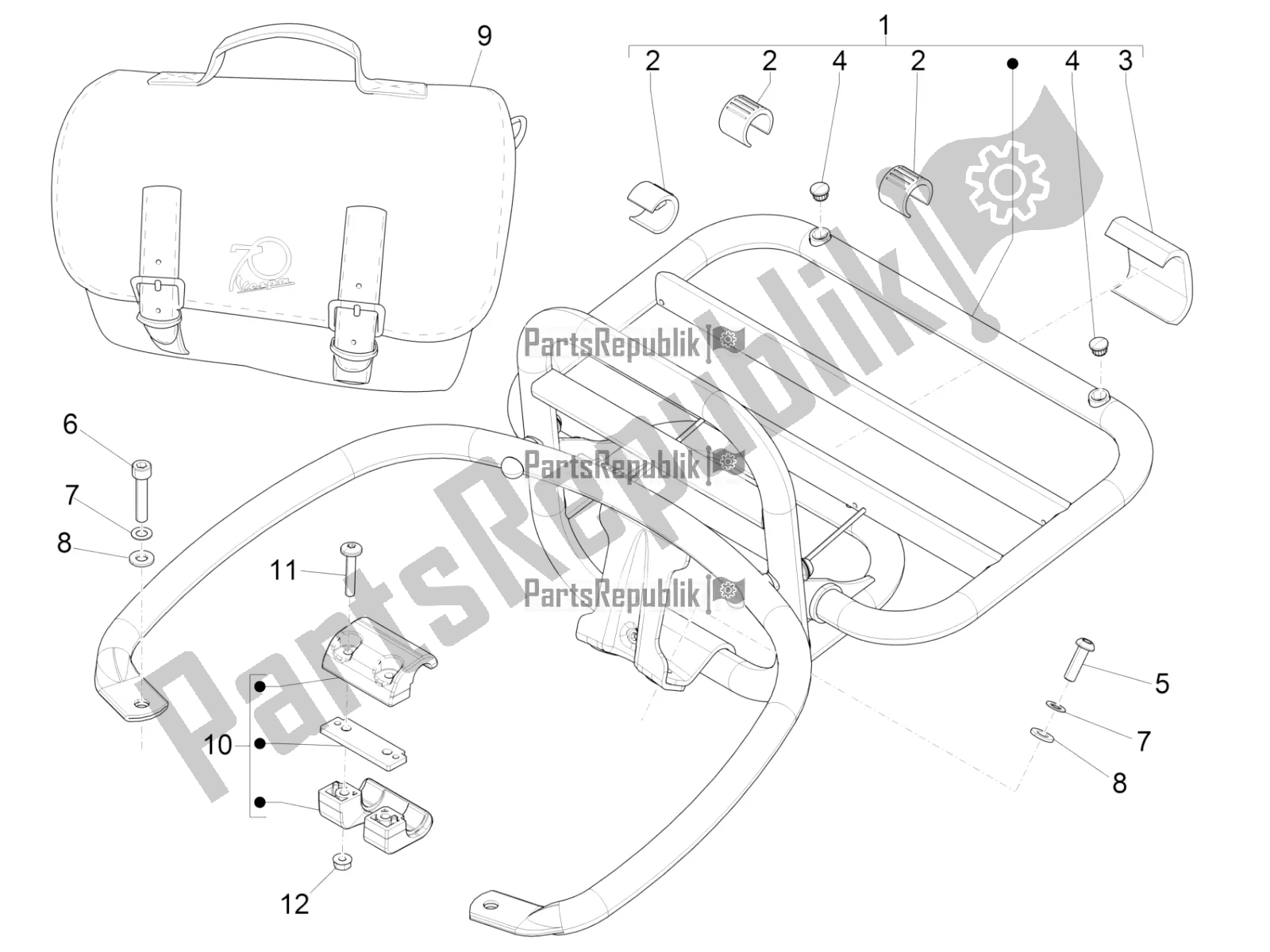 Toutes les pièces pour le Porte-bagages Arrière du Vespa GTS 300 4V IE ABS USA 2018