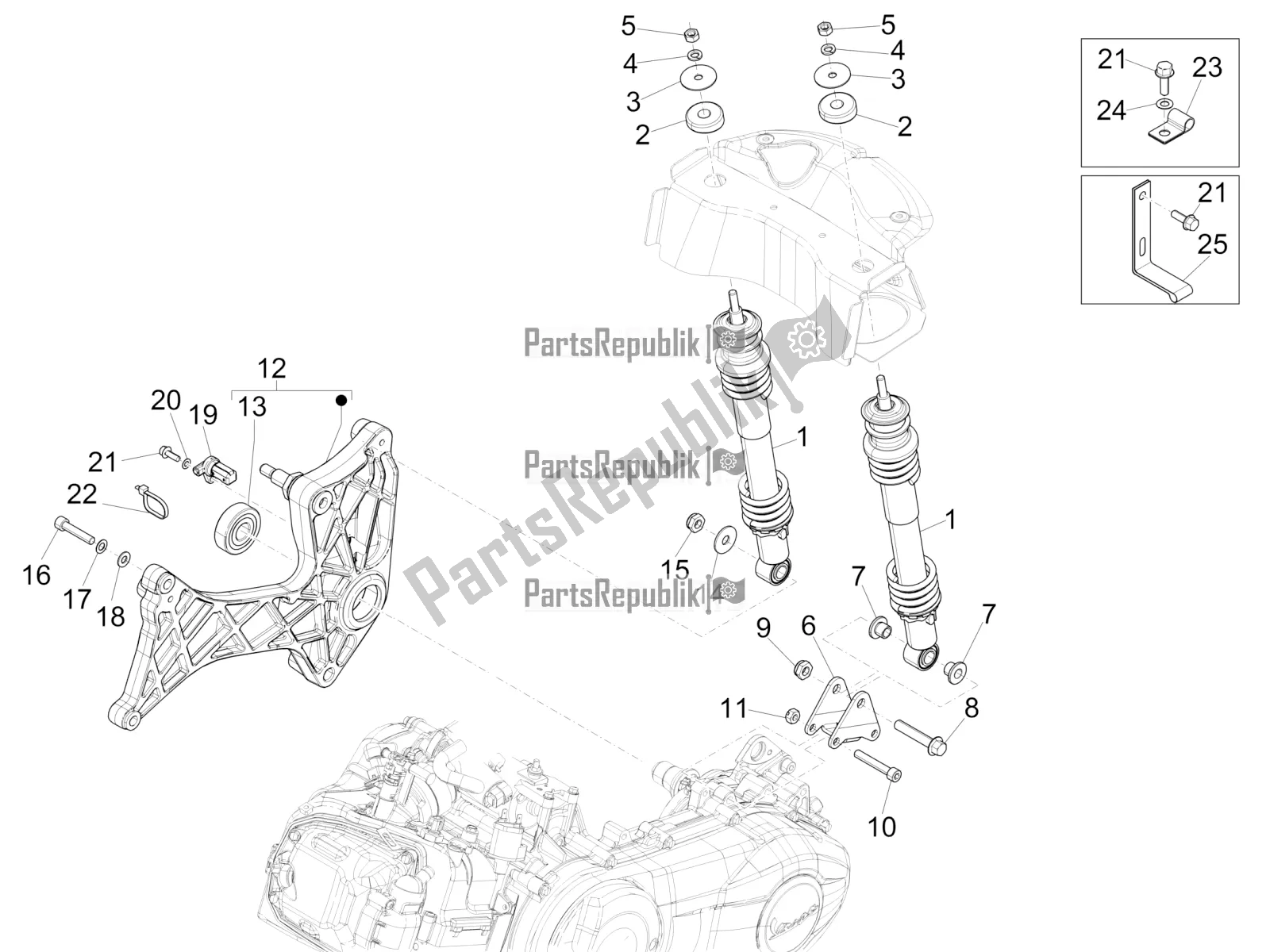 Toutes les pièces pour le Suspension Arrière - Amortisseur / S du Vespa GTS 300 4V IE ABS USA 2018