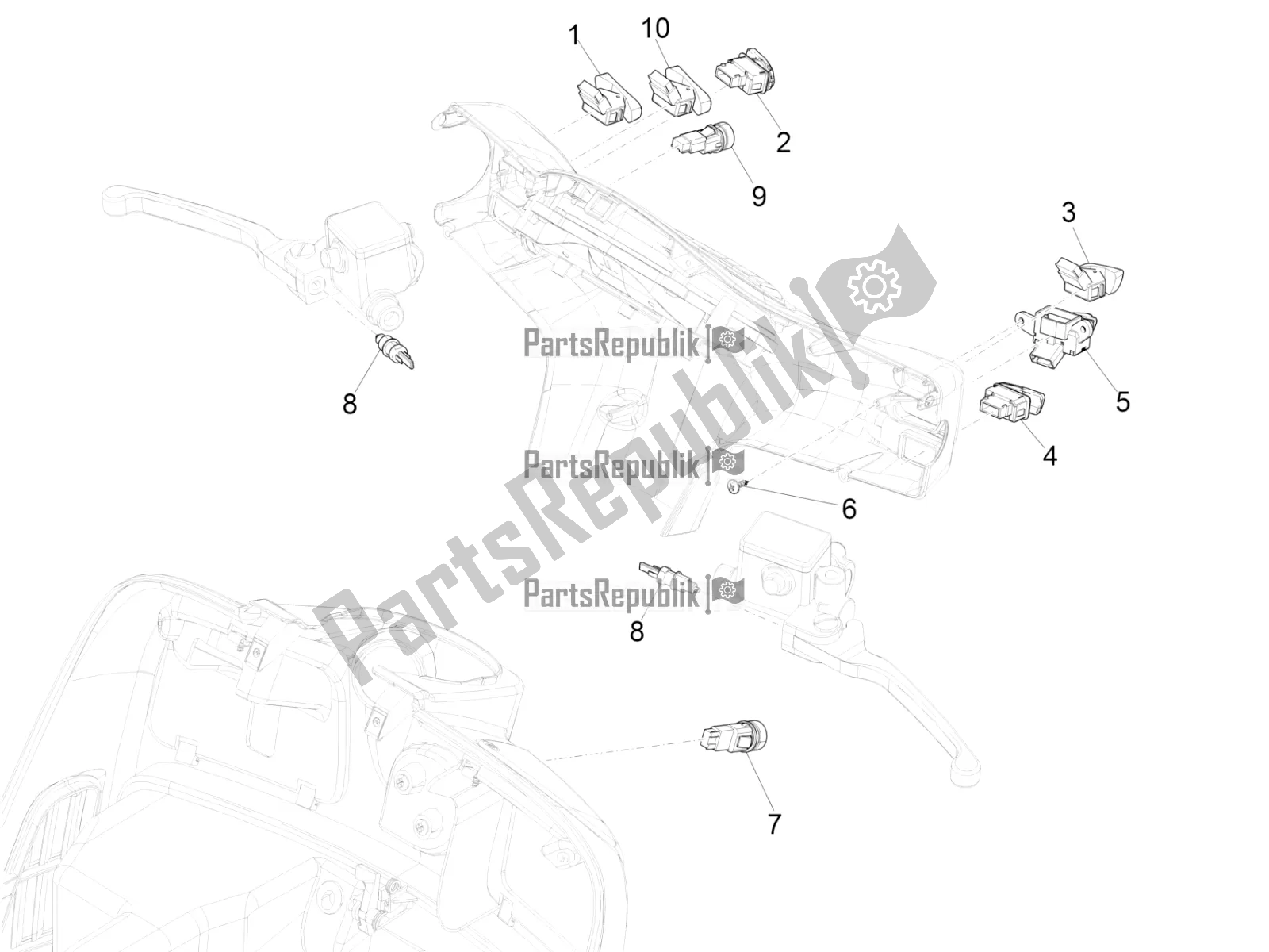 Toutes les pièces pour le Sélecteurs - Interrupteurs - Boutons du Vespa GTS 300 4V IE ABS USA 2018