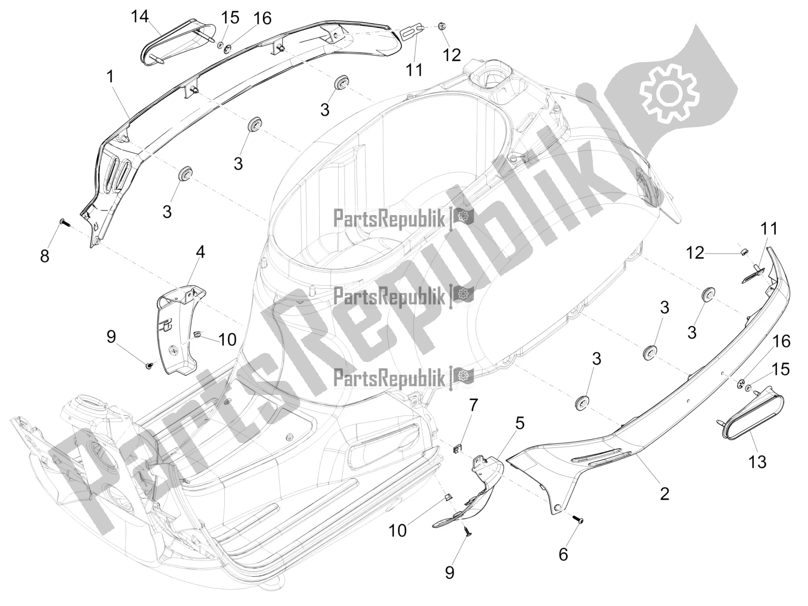 All parts for the Side Cover - Spoiler of the Vespa GTS 300 4V IE ABS USA 2018