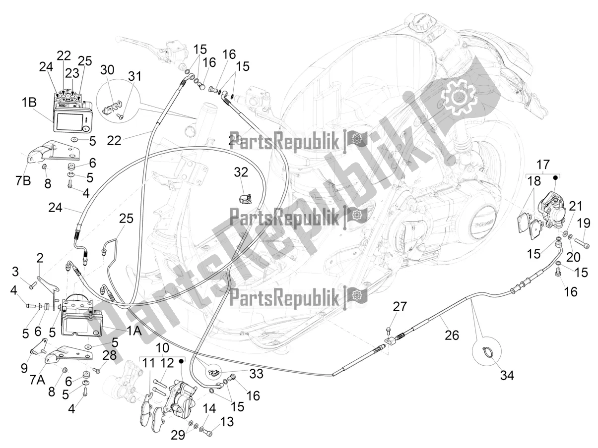 Tutte le parti per il Tubi Freni - Pinze (abs) del Vespa GTS 300 \ Super 4V IE ABS 2016