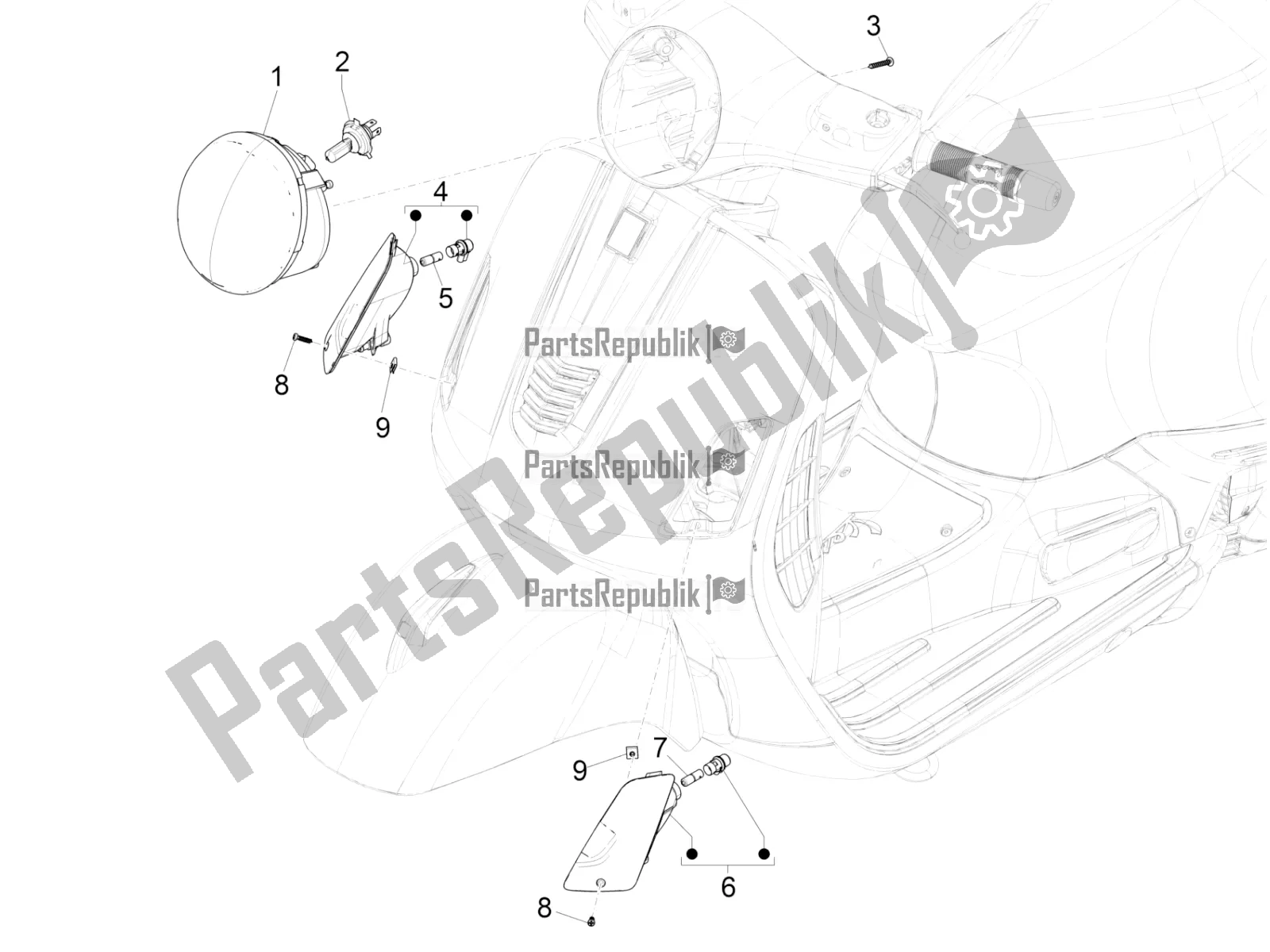 Toutes les pièces pour le Phares Avant - Clignotants du Vespa GTS 300 \ Super 4V IE ABS 2016