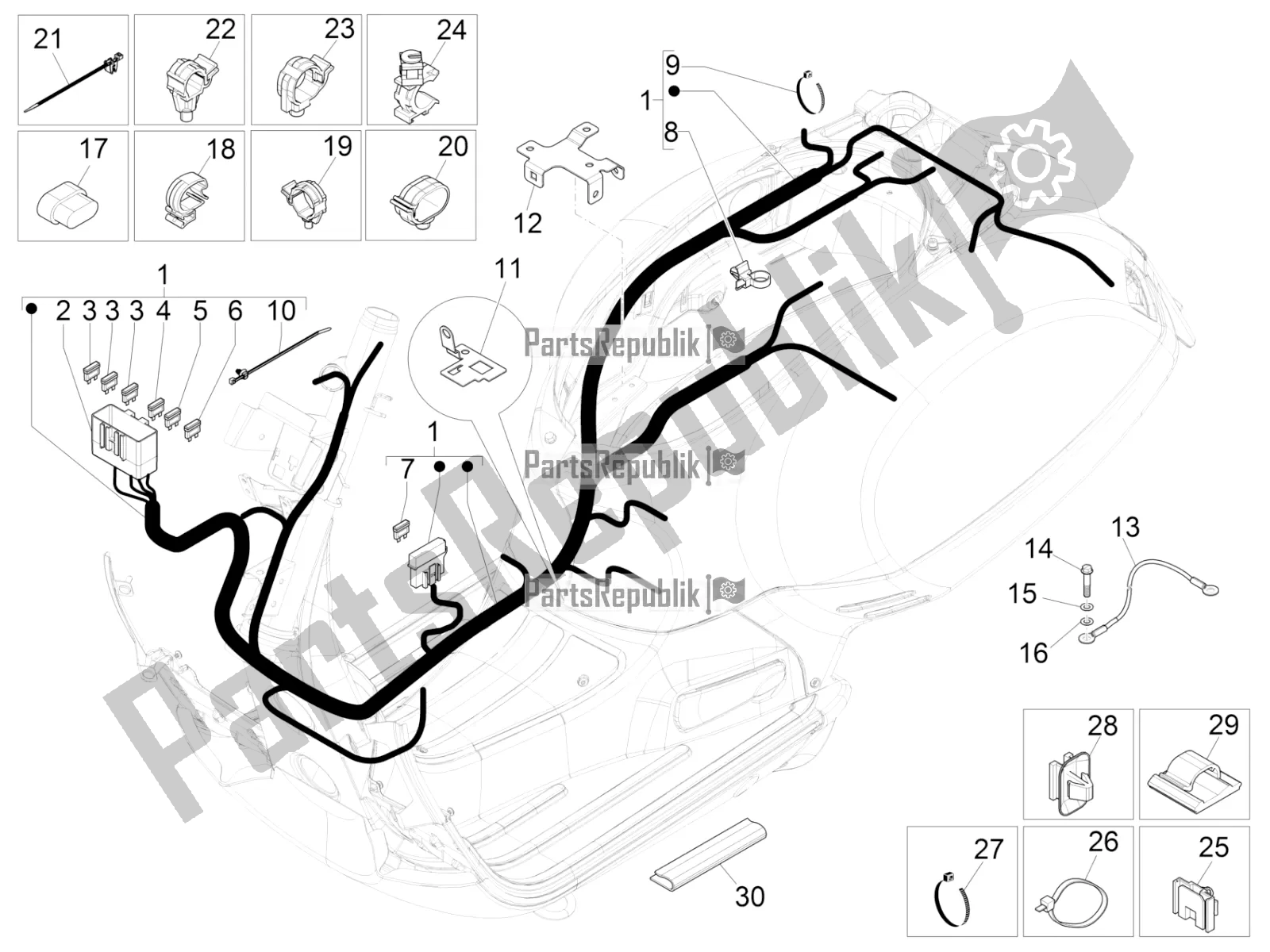 Toutes les pièces pour le Faisceau De Câbles Principal du Vespa GTS 300 \ Super 4V IE ABS 2016