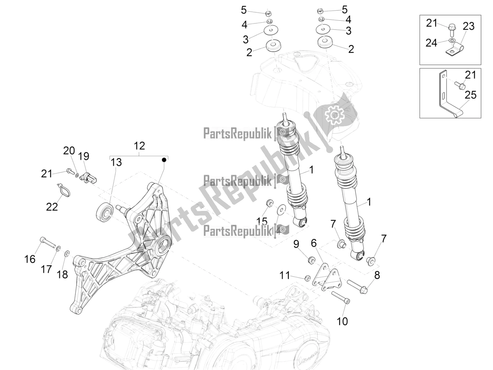 Todas las partes para Suspensión Trasera - Amortiguador / S de Vespa GTS 300 \ Super 4V IE ABS 2016