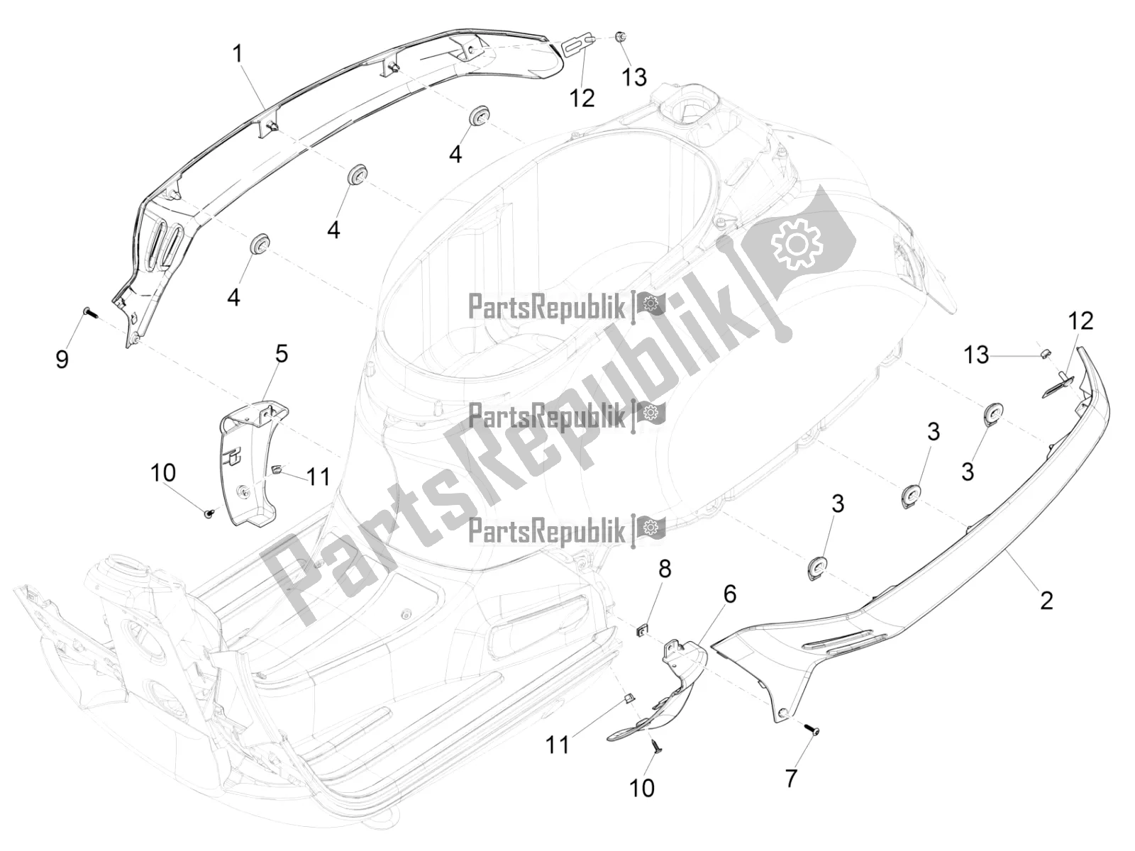 Toutes les pièces pour le Couvercle Latéral - Spoiler du Vespa GTS 300 \ Super 4V IE ABS 2016