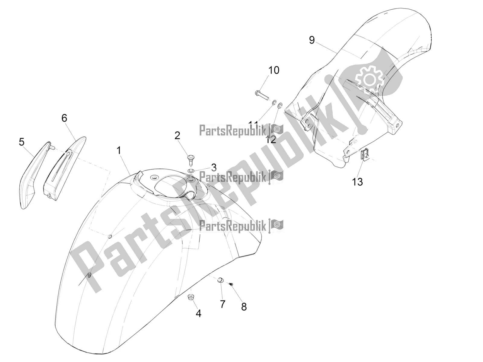 All parts for the Wheel Huosing - Mudguard of the Vespa GTS 300 \ Super 4V IE ABS 2016