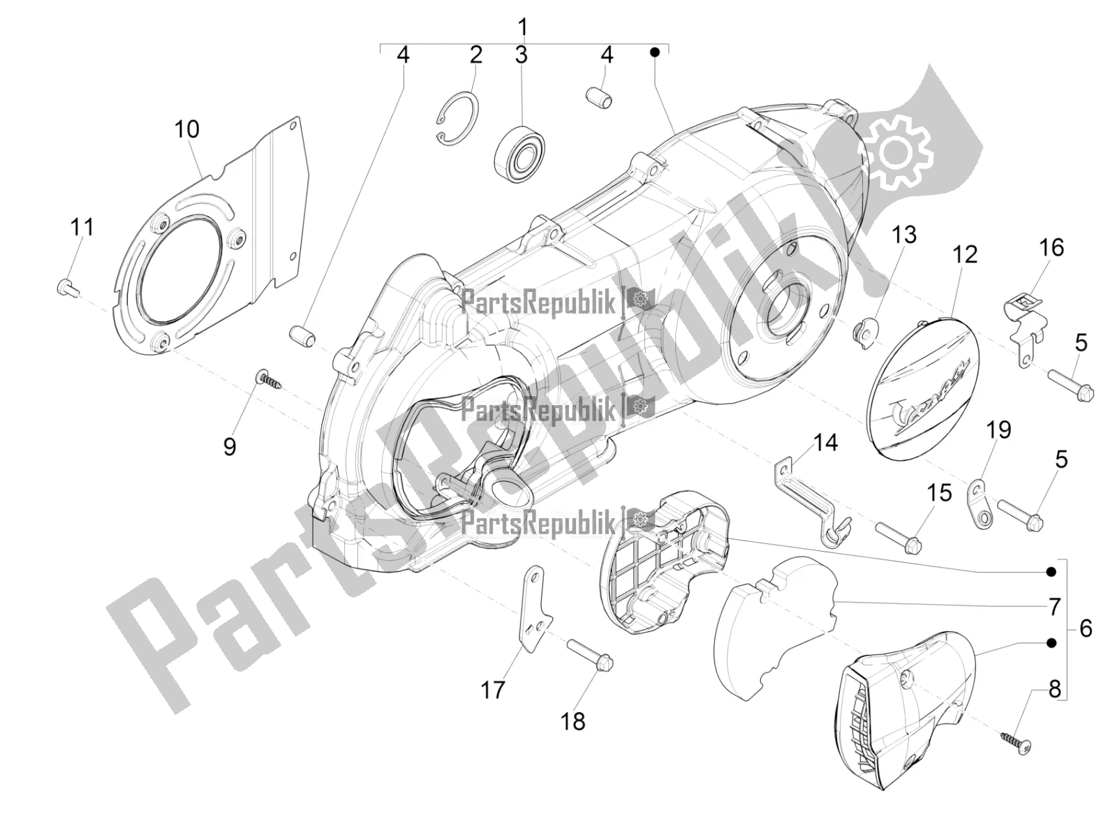 Toutes les pièces pour le Couvercle De Carter - Refroidissement Du Carter du Vespa GTS 300 \ Super 4V IE ABS 2017