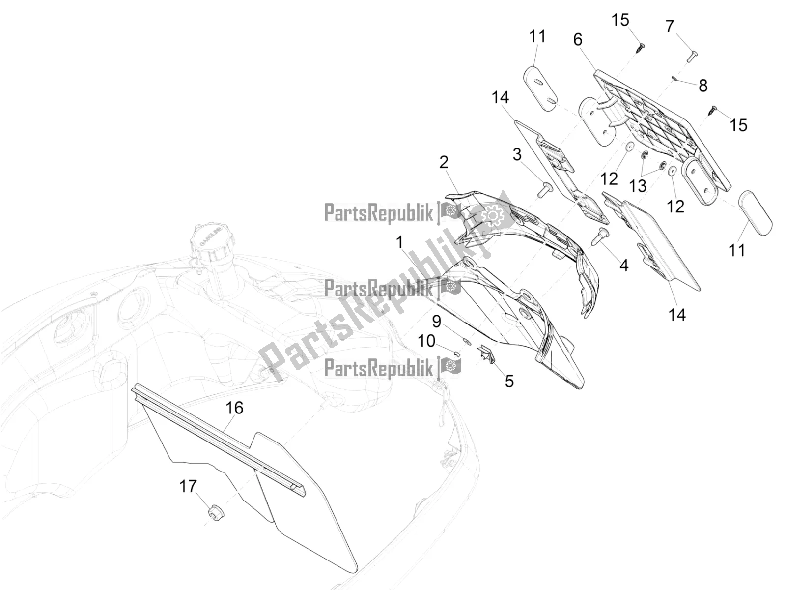 Tutte le parti per il Coperchio Posteriore - Paraspruzzi del Vespa GTS 300 \ Super 4V IE ABS 2017