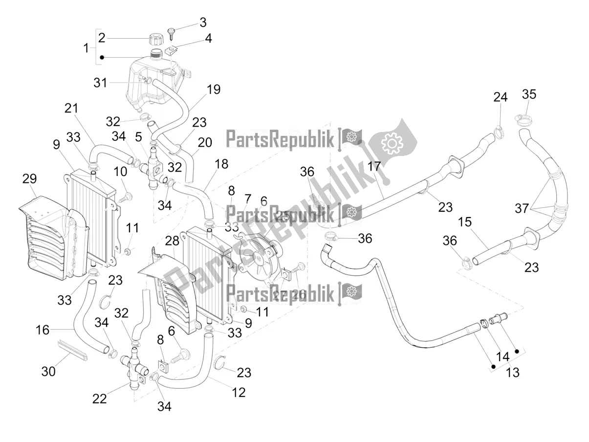 All parts for the Cooling System of the Vespa GTS 300 \ Super 4V IE ABS 2018