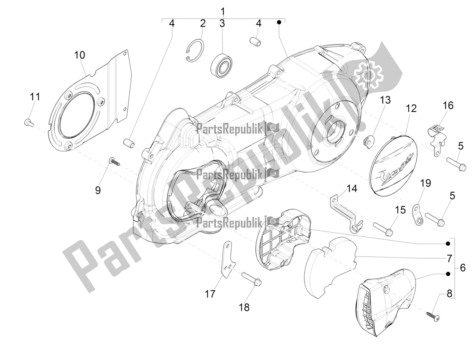 Toutes les pièces pour le Couvercle De Carter - Refroidissement Du Carter du Vespa GTS 300 \ Super 4V IE ABS 2018