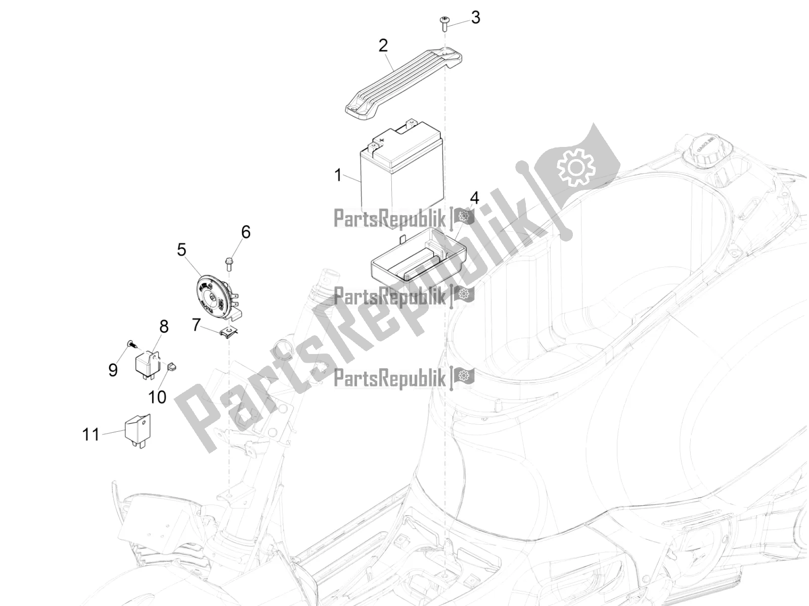 Tutte le parti per il Interruttori Del Telecomando - Batteria - Avvisatore Acustico del Vespa GTS 300 \ Super 4V IE ABS 2018