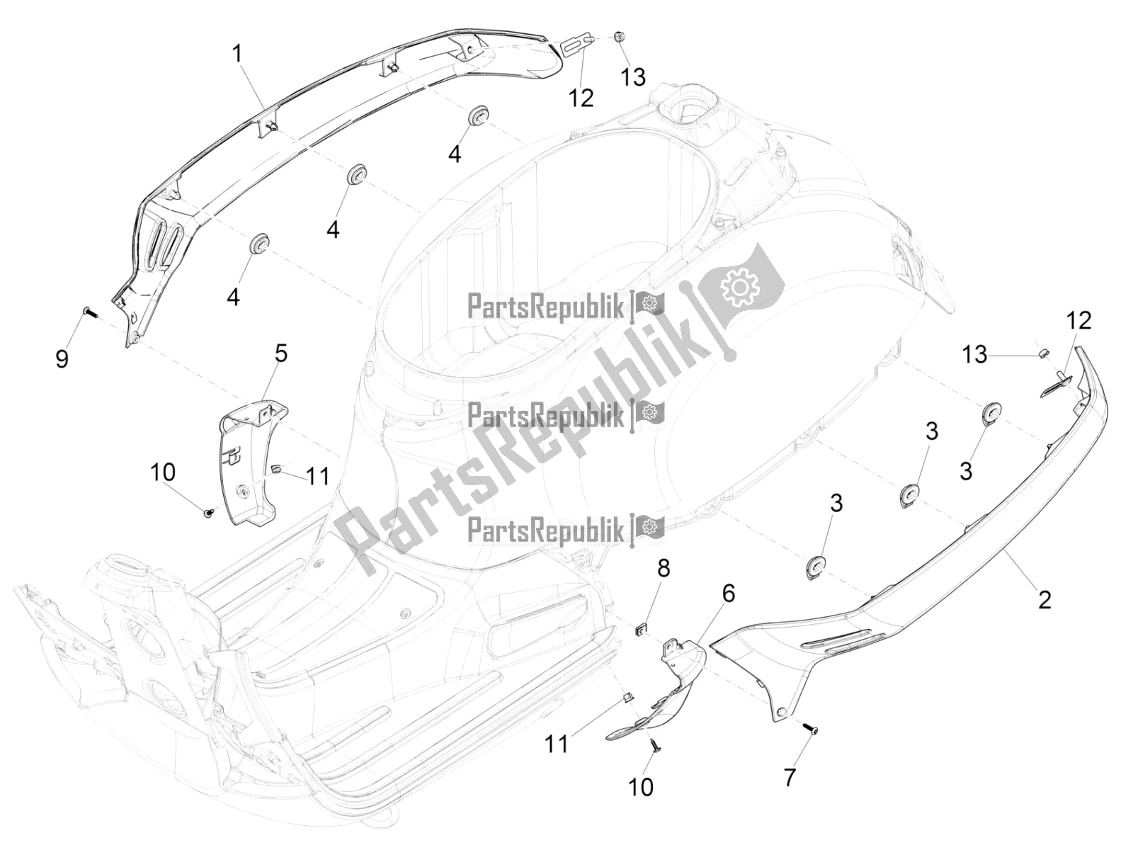 Toutes les pièces pour le Couvercle Latéral - Spoiler du Vespa GTS 300 \ Super 4V IE ABS 2018