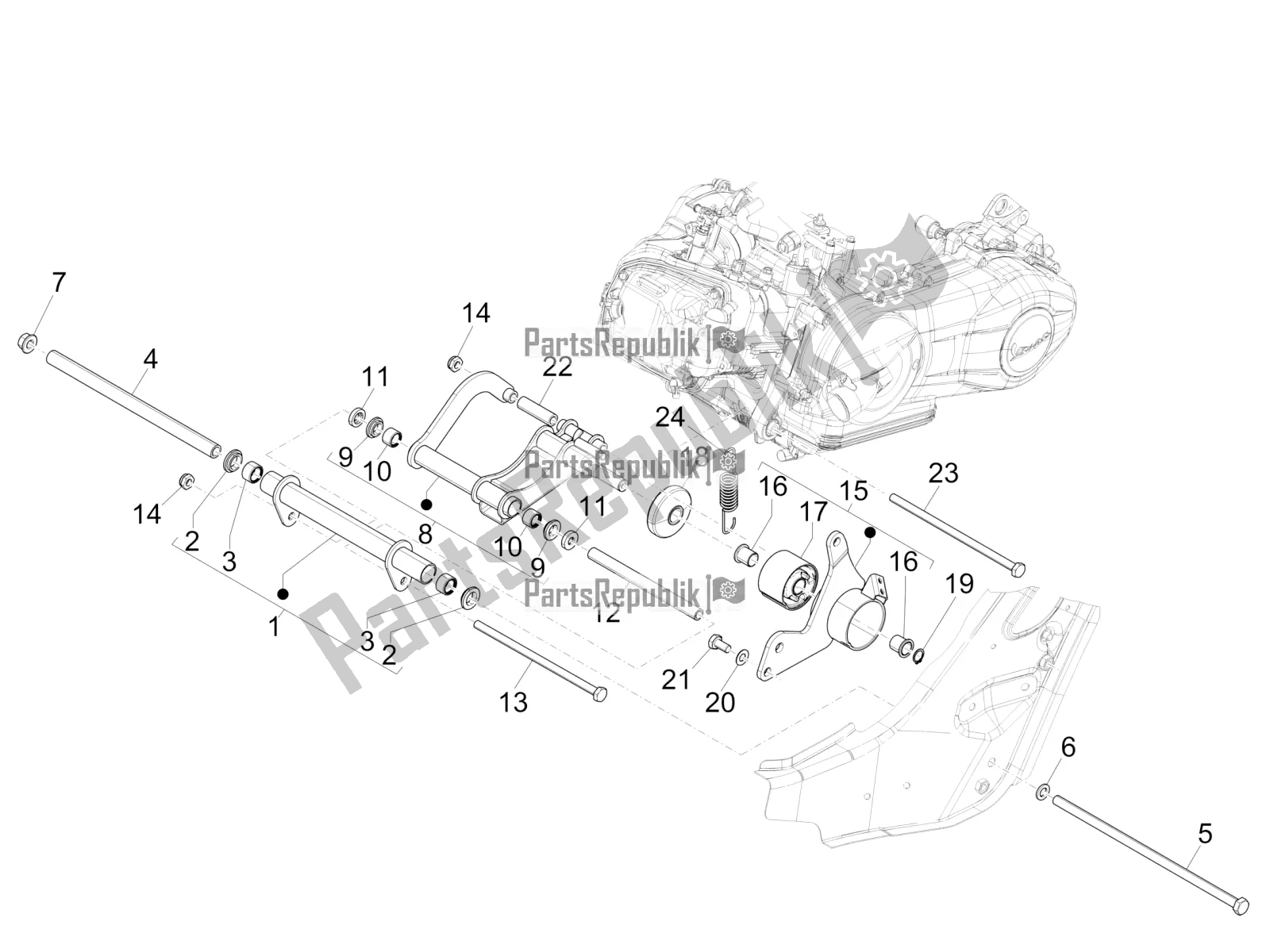 Toutes les pièces pour le Bras Oscillant du Vespa GTS 300 \ Super 4V IE ABS 2018