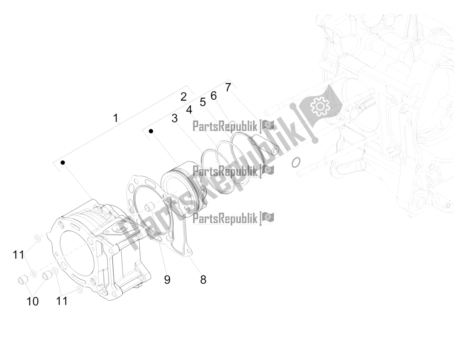 All parts for the Cylinder-piston-wrist Pin Unit of the Vespa GTS 300 HPE ABS 2019