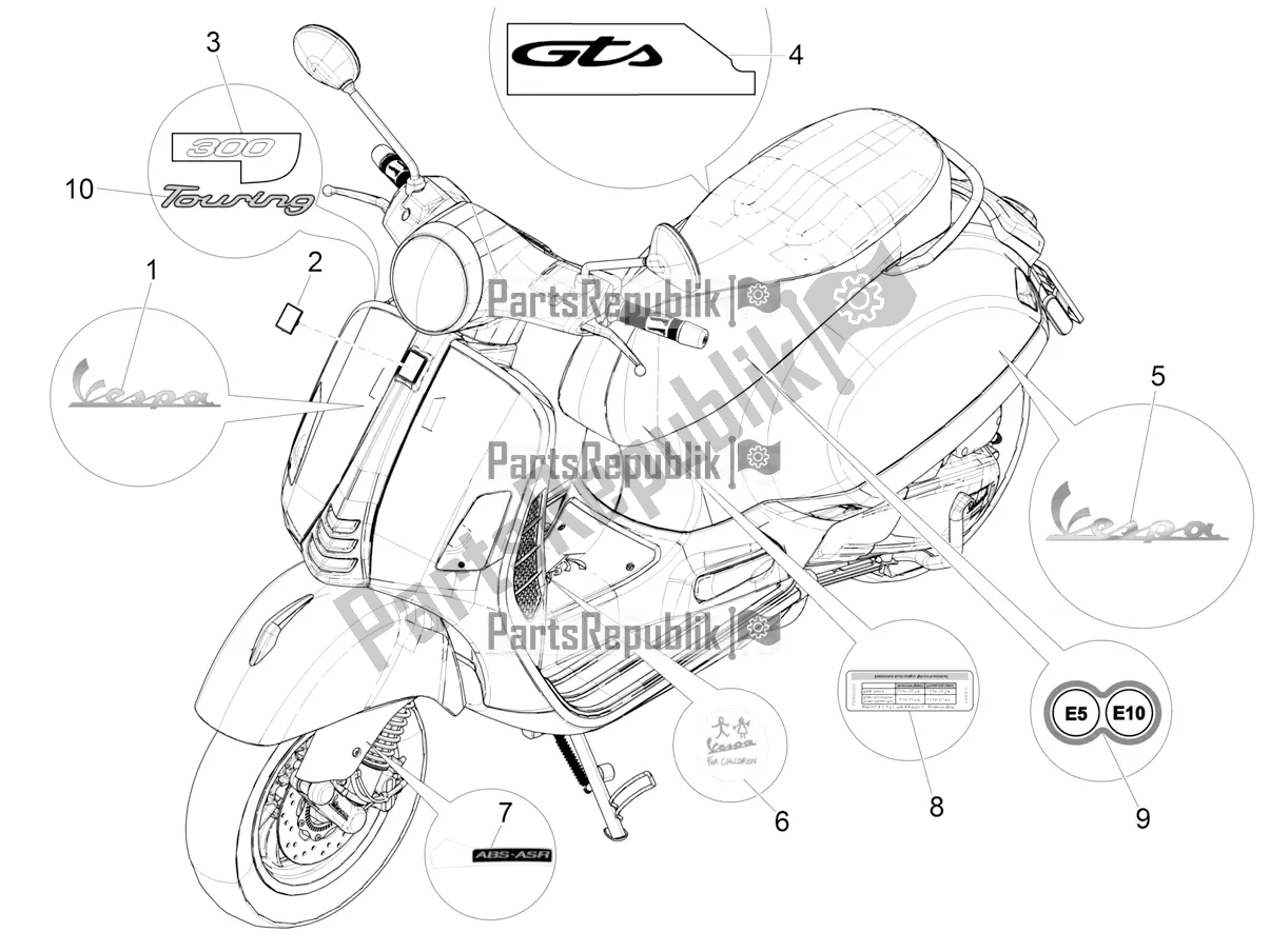 Toutes les pièces pour le Plaques - Emblèmes du Vespa GTS 300 HPE ABS 2019