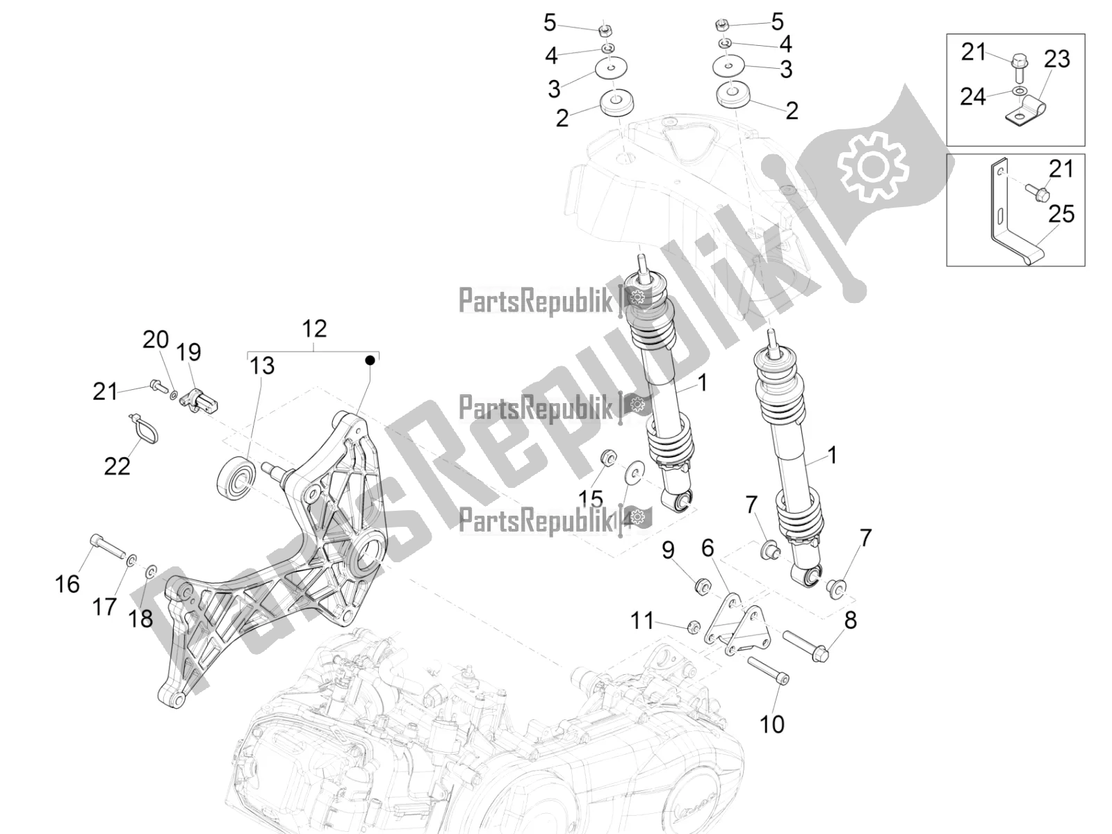 Tutte le parti per il Sospensione Posteriore - Ammortizzatore / I del Vespa GTS 300 HPE ABS 2019