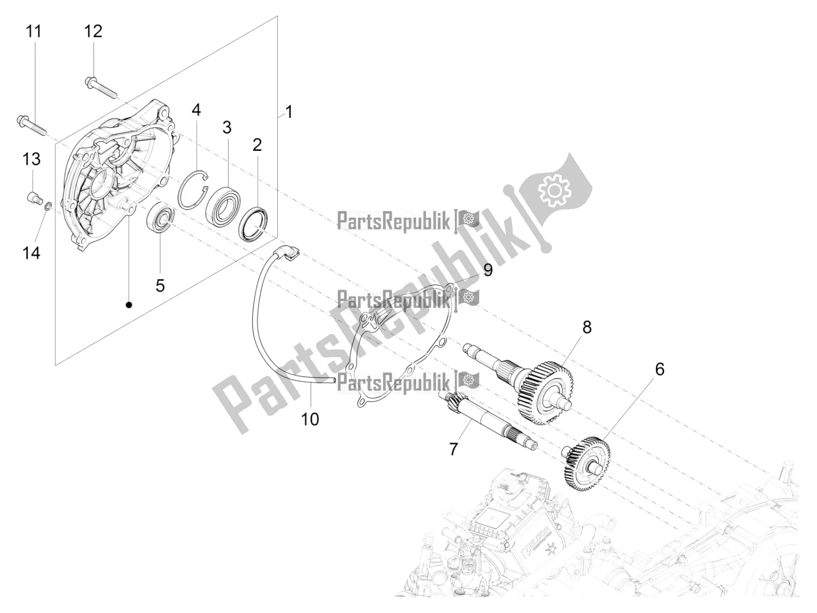 All parts for the Reduction Unit of the Vespa GTS 300 HPE ABS 2019