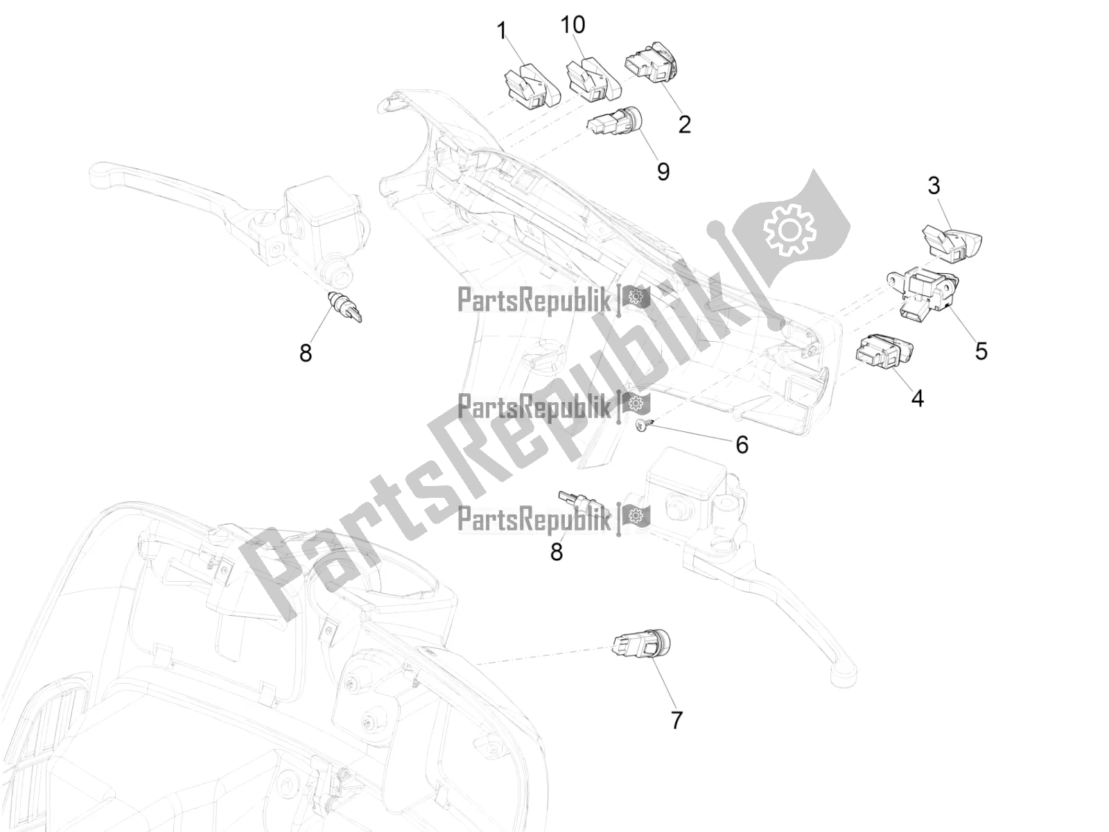 Toutes les pièces pour le Sélecteurs - Interrupteurs - Boutons du Vespa GTS 300 HPE ABS 2019