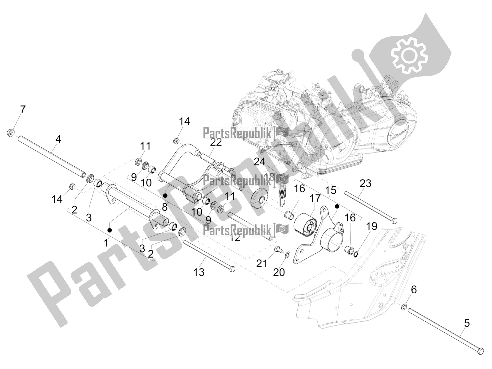 Toutes les pièces pour le Bras Oscillant du Vespa GTS 300 HPE ABS 2019