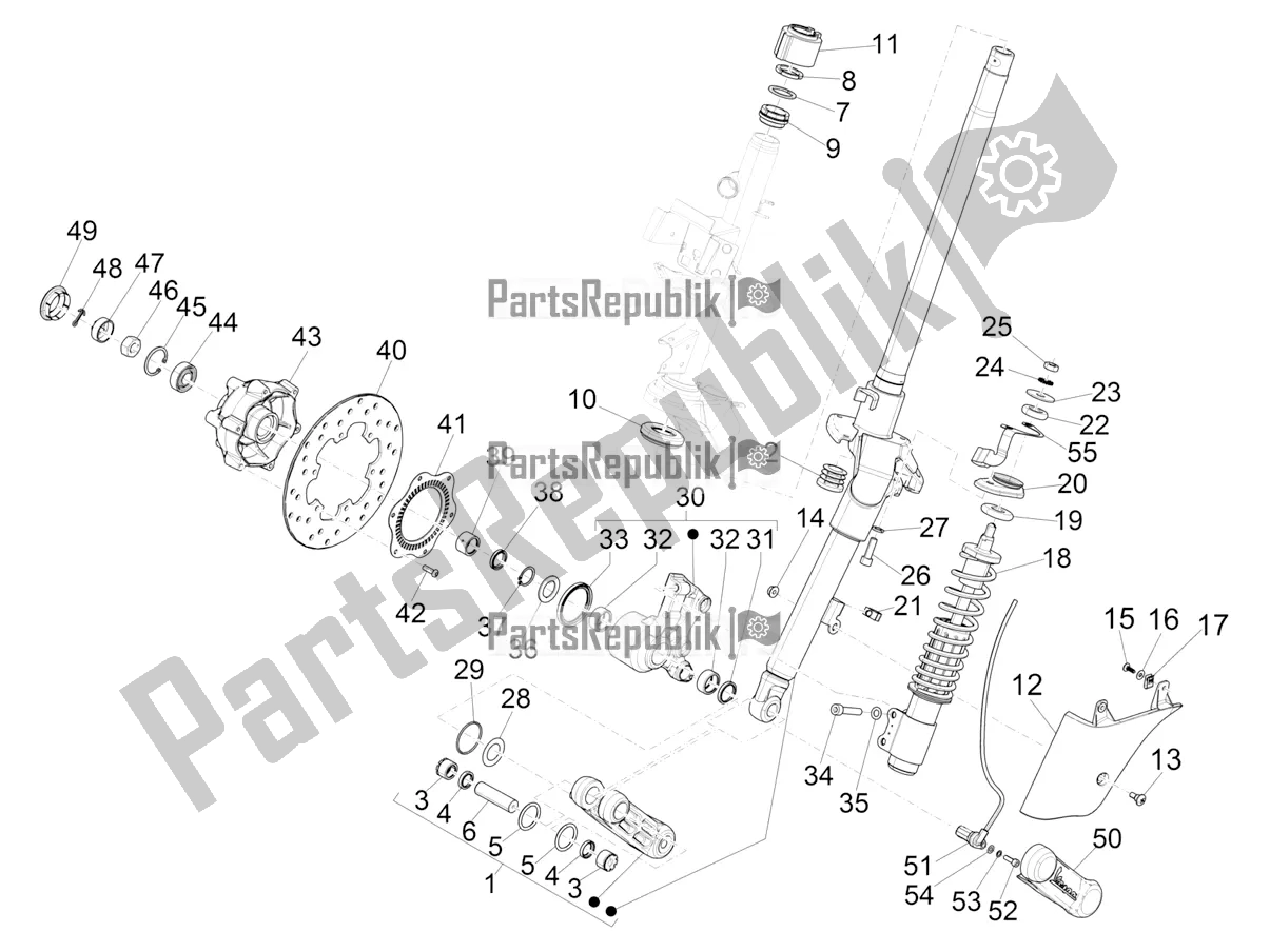 Todas las partes para Horquilla / Tubo De Dirección - Unidad De Rodamiento De Dirección de Vespa GTS 300 HPE ABS E4 2020